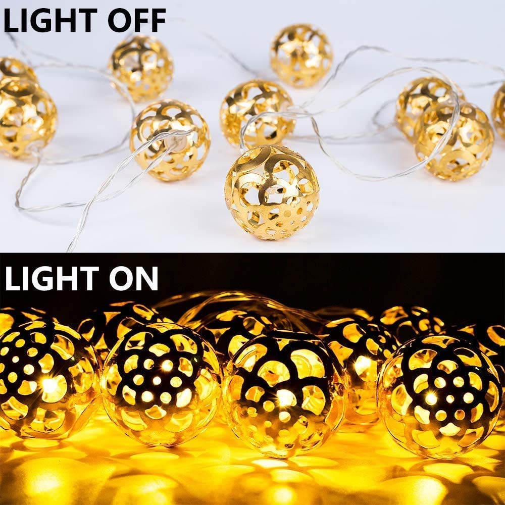 Pesca Metal Diya Ball 16 Led Orb White Wire String Light Fairy Lights For Festival Decorations - (Warm White,Plastic,Corded Elec