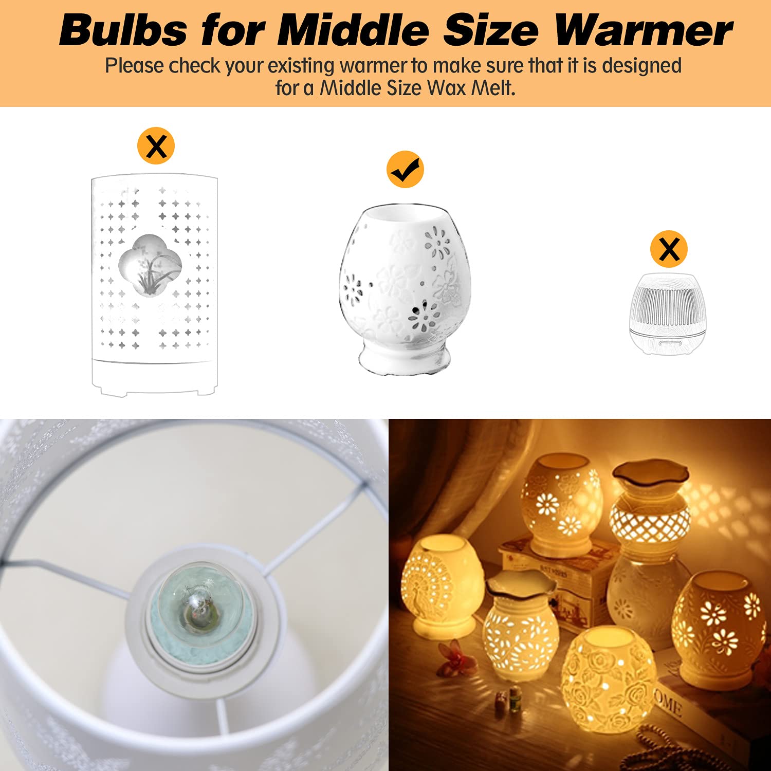 Etwincoo Wax Warmer Bulbs, Custom Fit G30 25 Watt Bulbs For Middle Size Scentsy Warmers, E12 Base Clear Scentsy Light Bulbs For