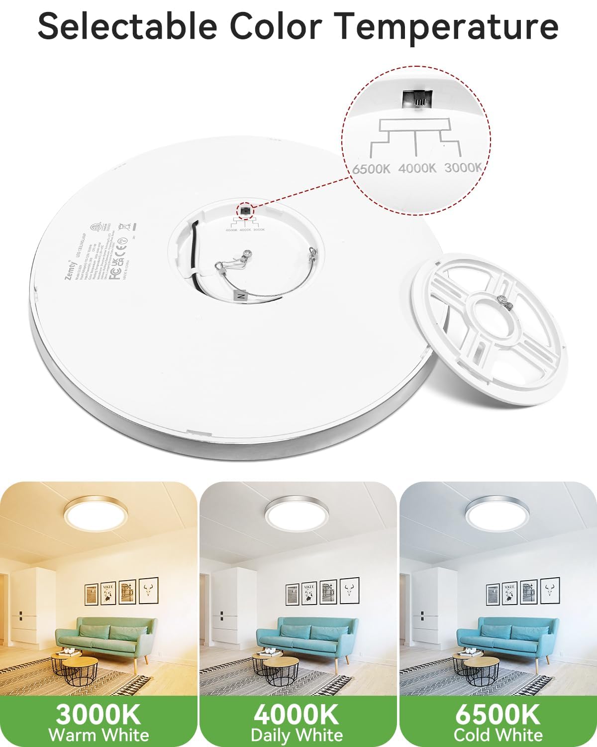 Zemty Silver Flush Mount Ceiling Light - Super Thin 12In 28W 3200Lm Brushed Nickel Led Ceiling Light With 3 Color Temperature 30