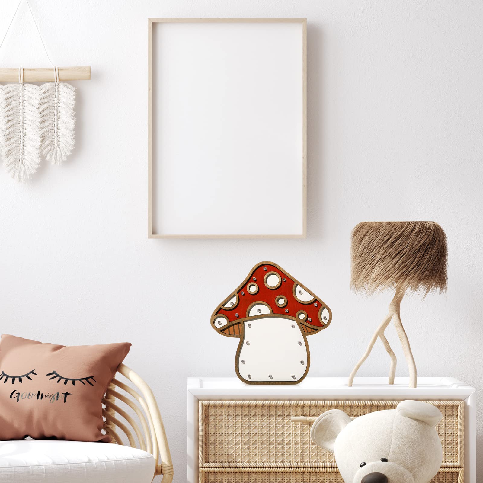 Hoteam Mushroom Led Light Wooden Vintage Lamps For Bedrooms Rustic Mushroom Aesthetic Lamp Led Light For Bedroom Dining Room Living Room Office Table Bedside Decor