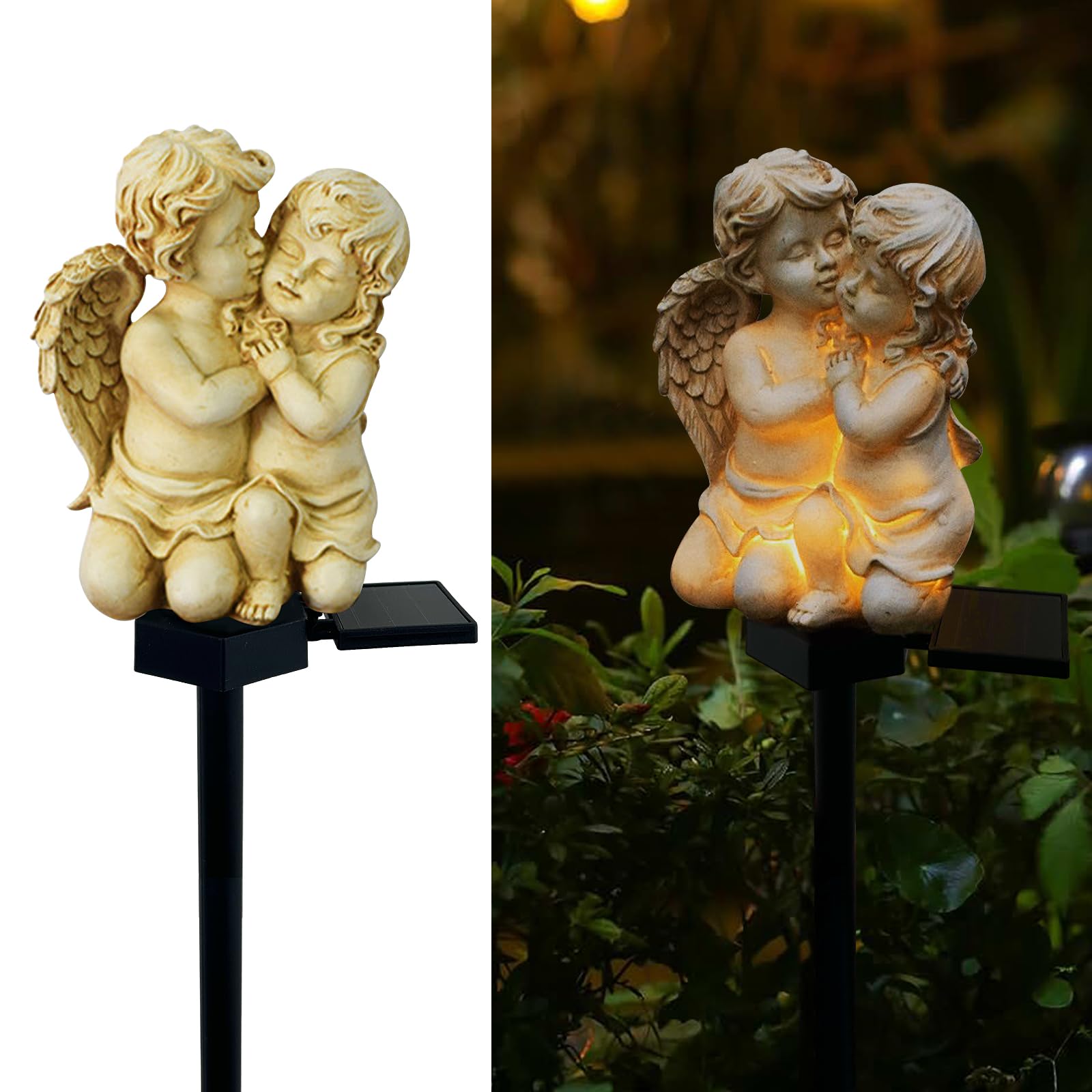 LAIAMER Solar Garden Angels, Waterproof Statue Decorations - Baby Angel Solar Lights for Cemetery Gravesite Yard Patio Lawn Porc