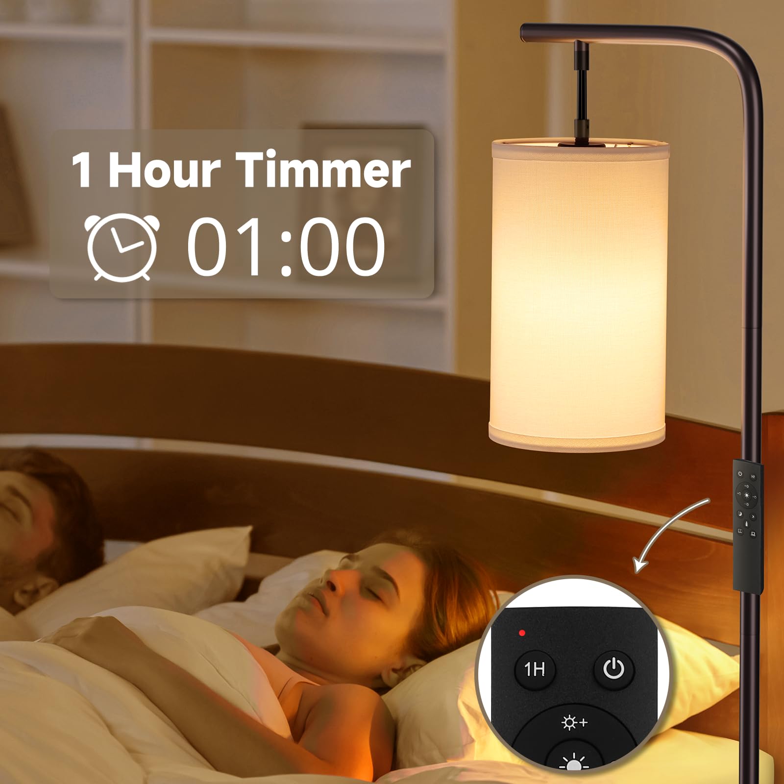 Coucrek Floor Lamp - 9W LED, Remote Custom Color Temperature & Brightness, Brown, Model F109 for Living Room & Office