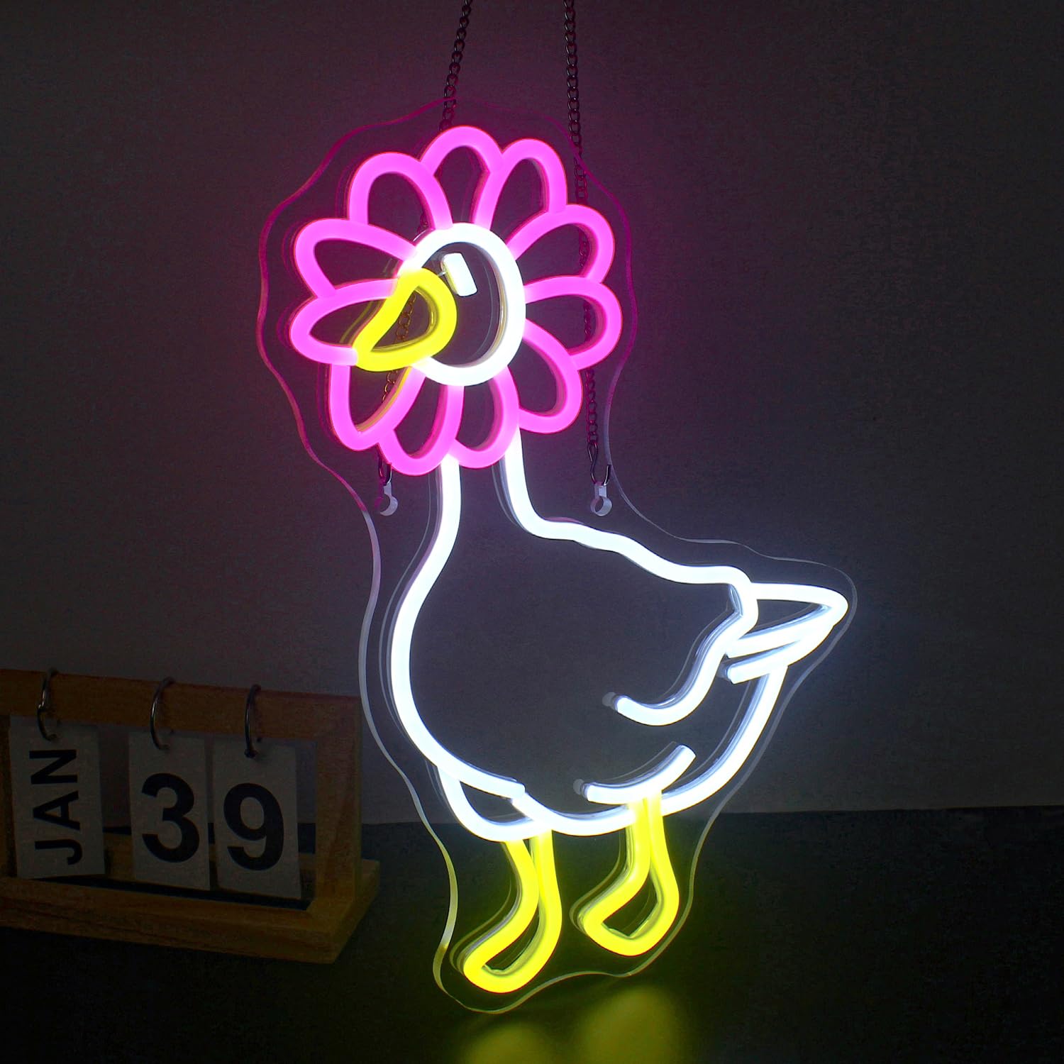 DREAMFORT Neon Sign - Pink Daisy Duck Wall Decor, Dimmable, USB Connectivity, Model DO-daisy duck