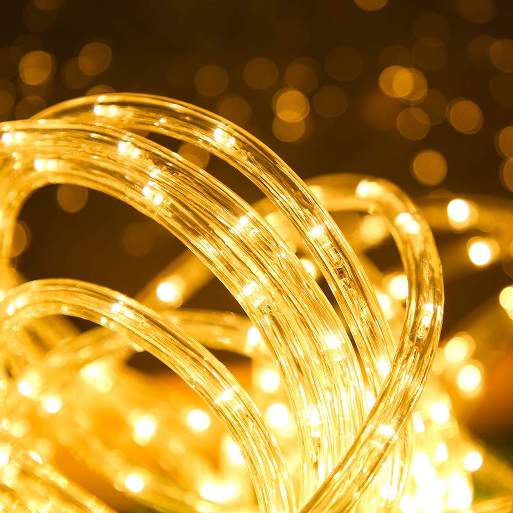 DINGFU 33ft LED Rope Lights,110V 2 Wire Connectable Christmas Rope Lights Outdoor,240 LED Waterproof Indoor Outdoor Warm Rope Li