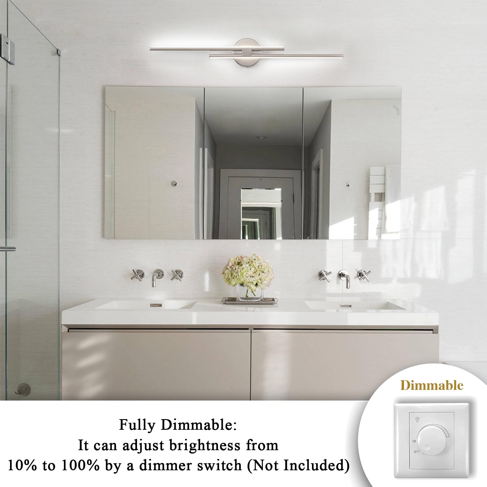 Edislive Dimmable Led Vanity Light Fixtures, 31.5" Nickel Wall Lighting For Bathroom & Bedroom