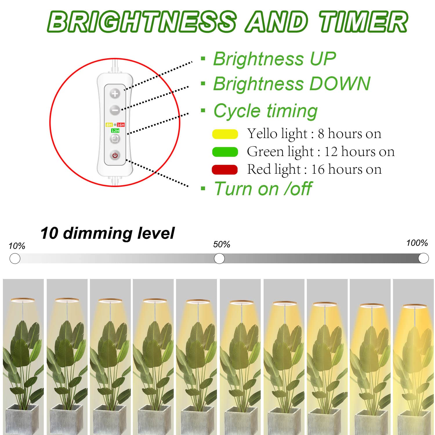 yadoker LED Grow Light Full Spectrum, Height Adjustable, 1 Pack, Bamboo, Model BAM-16