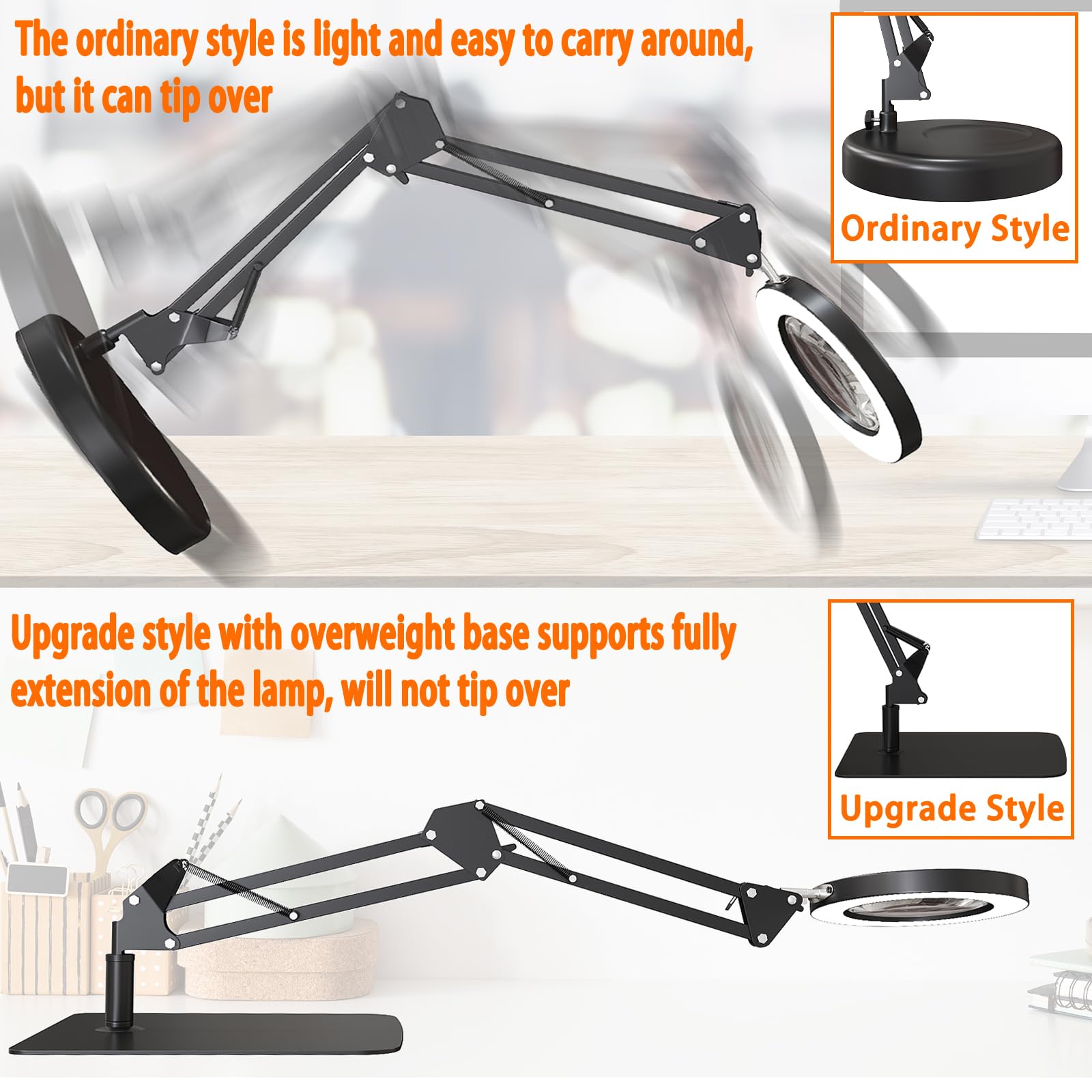 10X Magnifying Glass With Light And Stand, Real Glass 2-In-1 Desk Lamp & Clamp, Craft Light Lamp With 3 Color Modes, Led Lighted