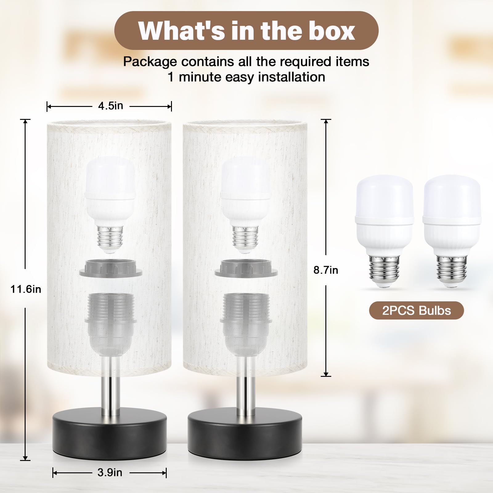 Partageiz Small Touch Lamps Set Of 2 - Table Lamps For Nightstand, Minimalist Bedside Lamps For Bedroom With 3000K Dimmable Bulb