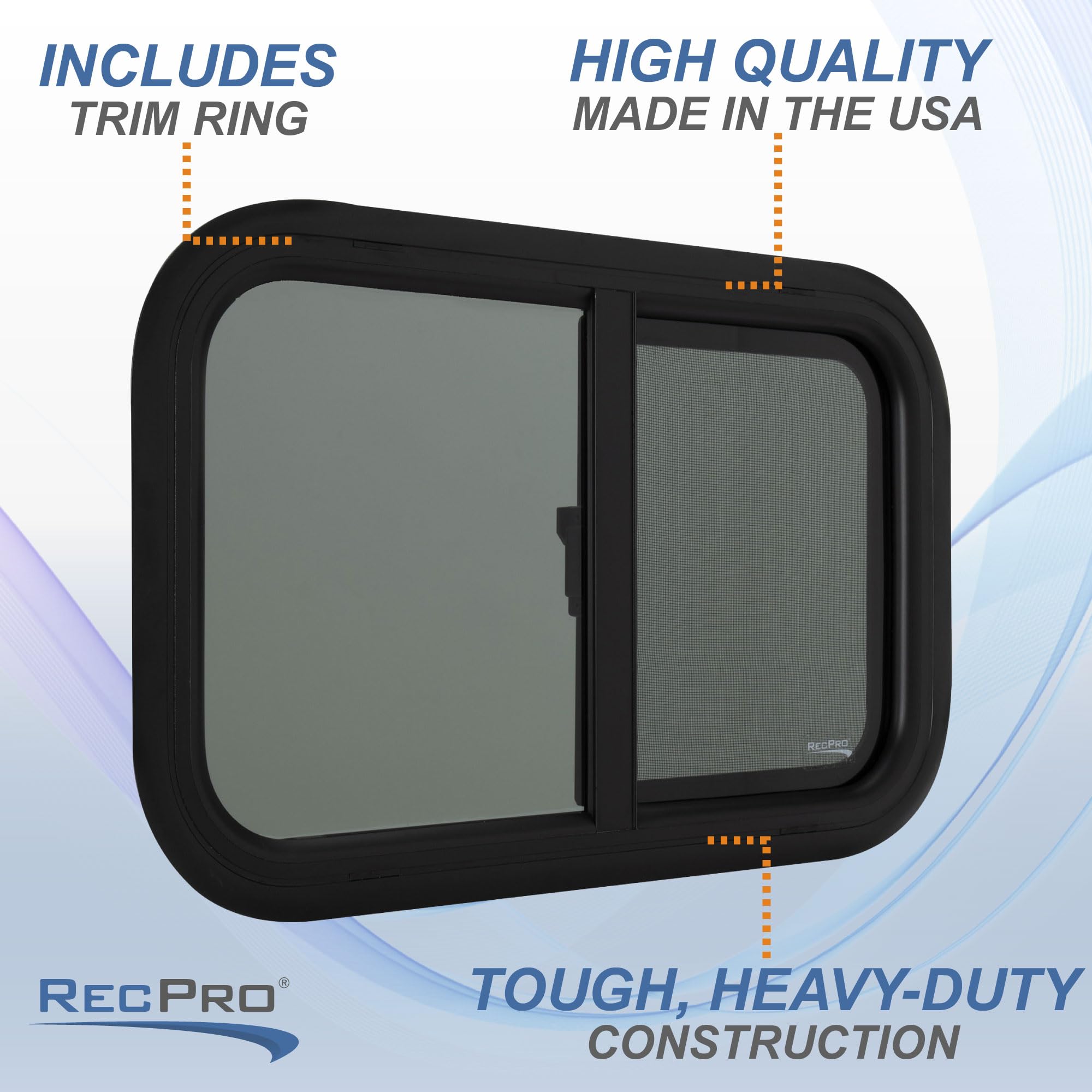 RecPro RV Window Teardrop Style 24"W x 15"H Horizontal Sliding Black RP-WIN