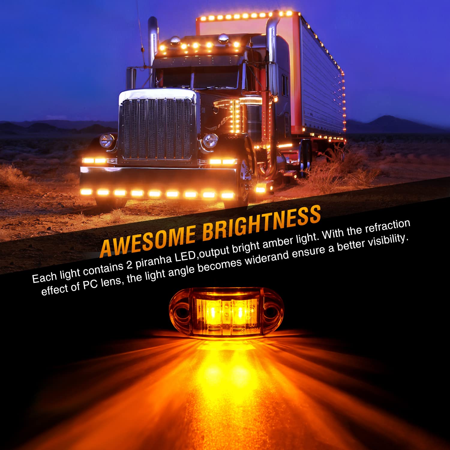 Nilight 2.5Inch Oval Side Marker Light 20Pcs 2 Diode Led Trailer Indicator Clearance Lights Waterproof Surface Mounted For 10-30