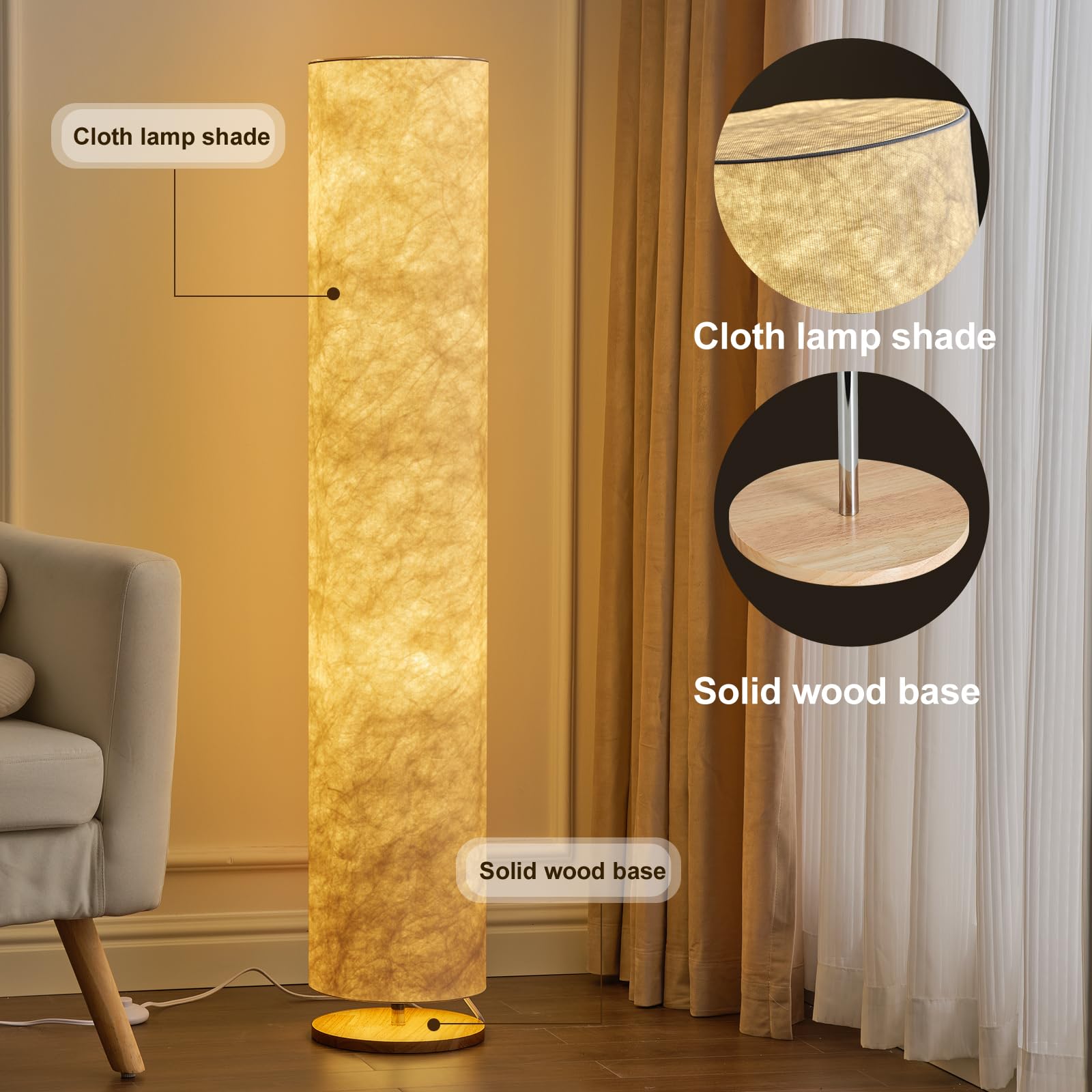 Soft Light Floor Lamp, 58 Inch Simple Design Morden Slim Warm Light 3000K Led Tyvek Fabric Shade With Led Lamp For Living Room Bedroom Game Room
