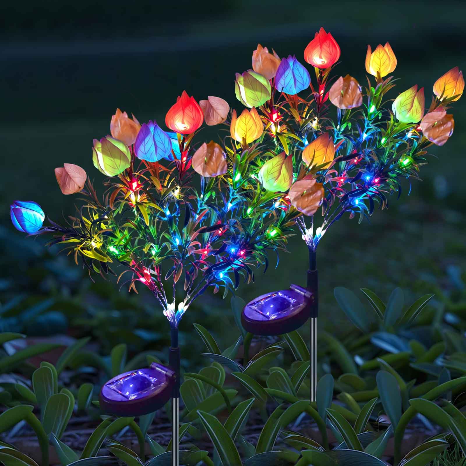 Etre Jeune Solar Garden Lights, 7 Heads Gardenia Colorful Flower Light Waterproof Solar Outdoor Lights for Yard Pathway Decor, T