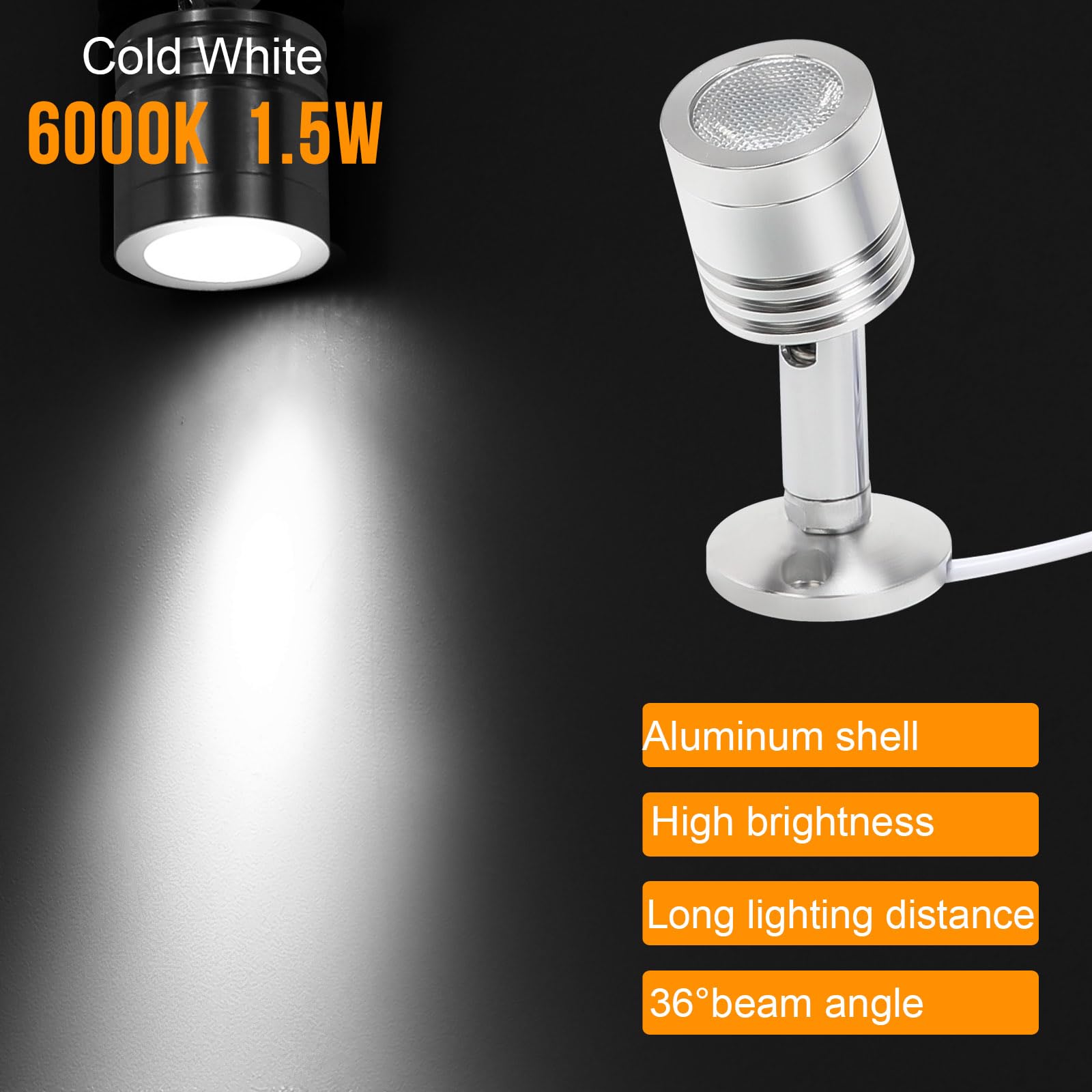 Taysing LED Spot Light - Indoor Accent Lighting for Art & Display, Cold White, 6 Pack with Push Switch, Aluminum Material