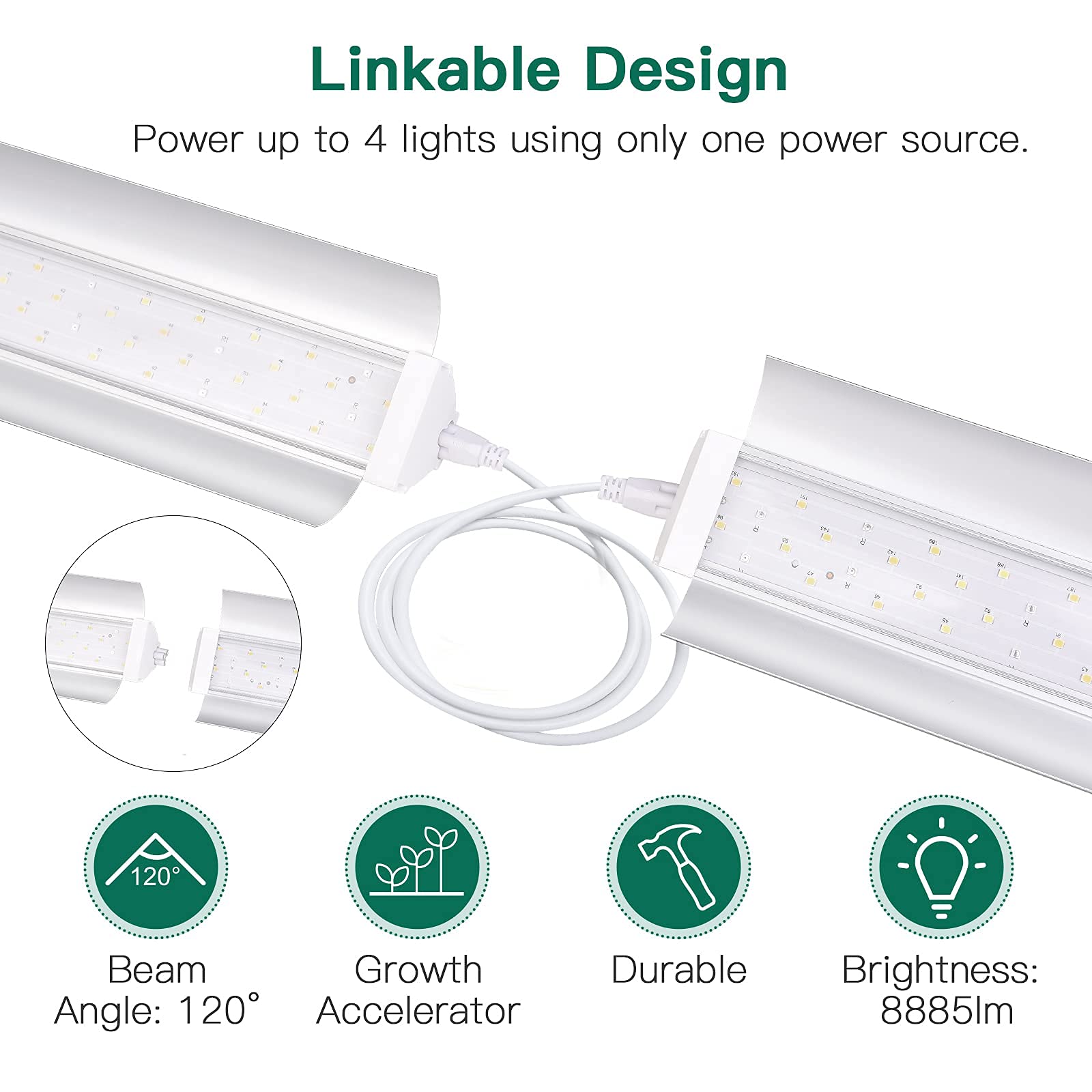 SZHLUX Grow Light Strips 4FT 140W Full Spectrum Warm White LED Bulbs for Indoor Plants - Model SZ-2T70, 2 Pack