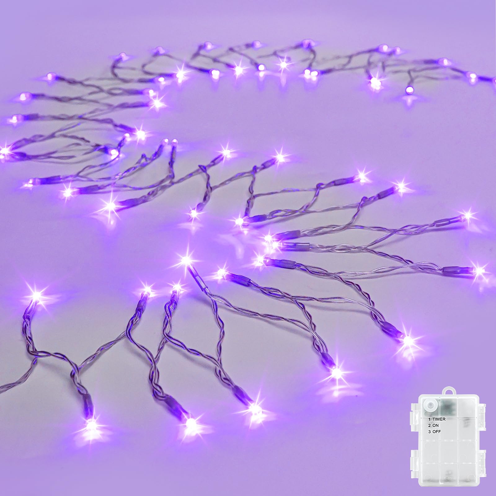Cshare String Lights Outdoor Waterproof 9.8Ft 30 Led, Purple Fairy Lights Battery Operated With Timer Clear Wire For Indoor & Ou