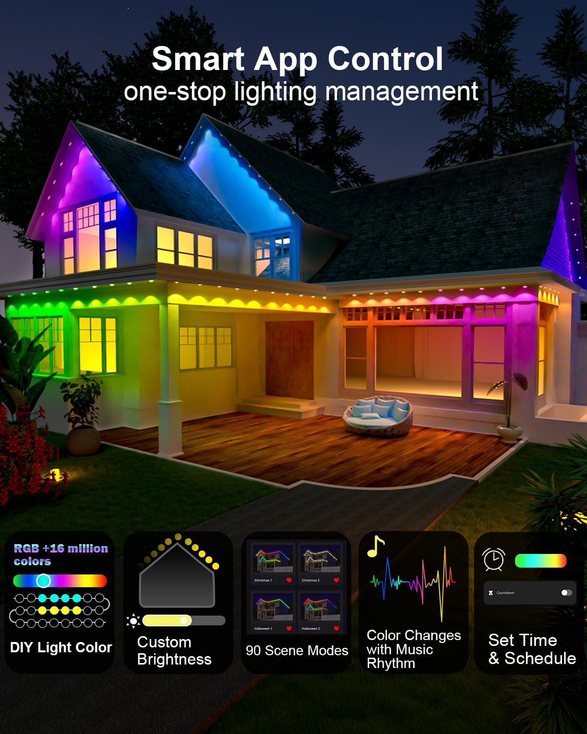 Tropwellhouse 100ft RGB+IC Outdoor Lights, 72 Modes, IP67 Waterproof, Alexa/Google Compatible, Plastic, White, Model YM2025