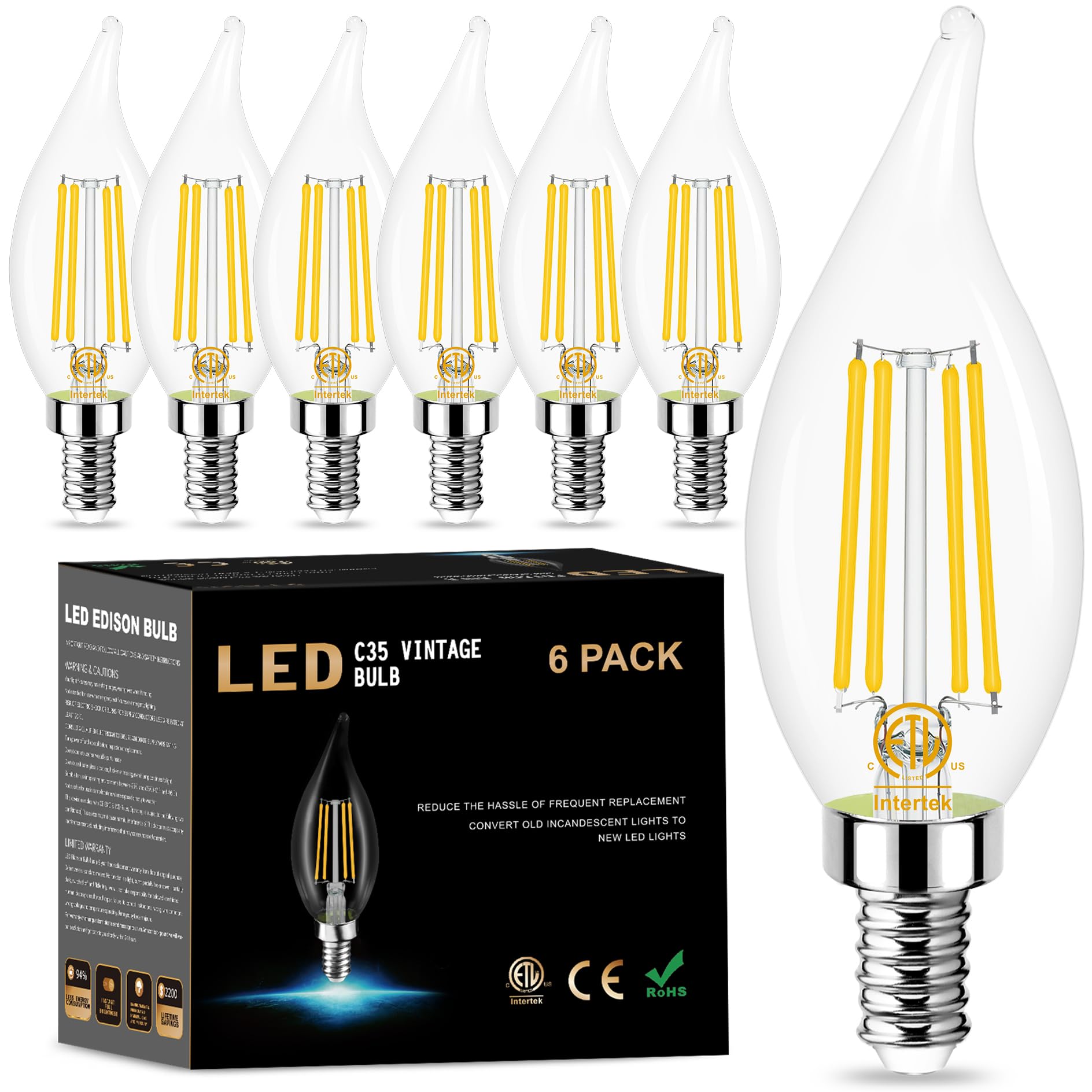 Sailstar Dimmable E12 Led Bulb 60 Watt Equivalent, Soft White 2700K, 500 Lumens, Candelabra Led Light Bulbs 4W, Ca10 Flame Tip C
