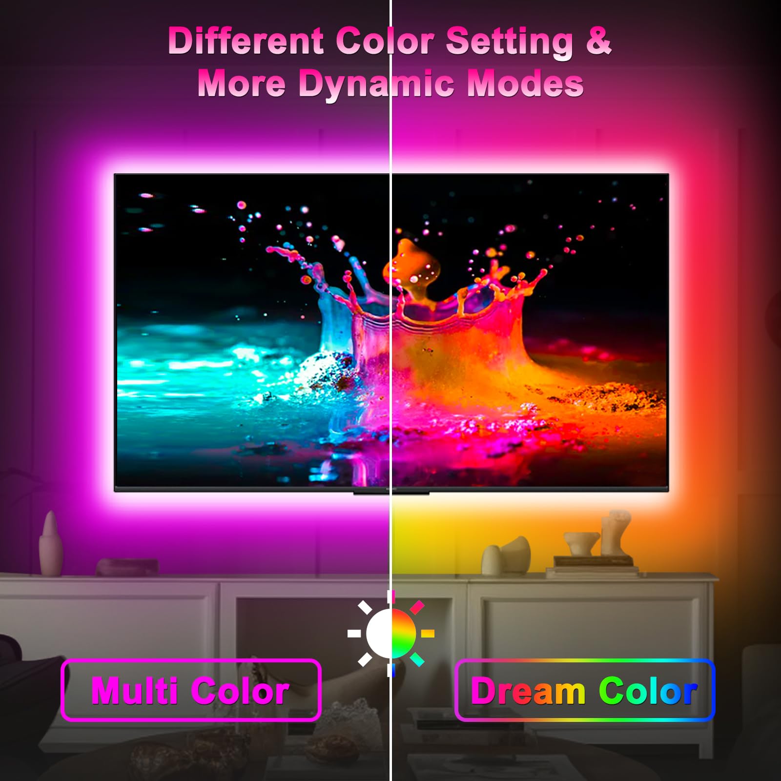 KeShu LED Lights for TV 55-75 Inch, 16.4ft Rainbow Color Changing Backlight with Remote and Bluetooth APP