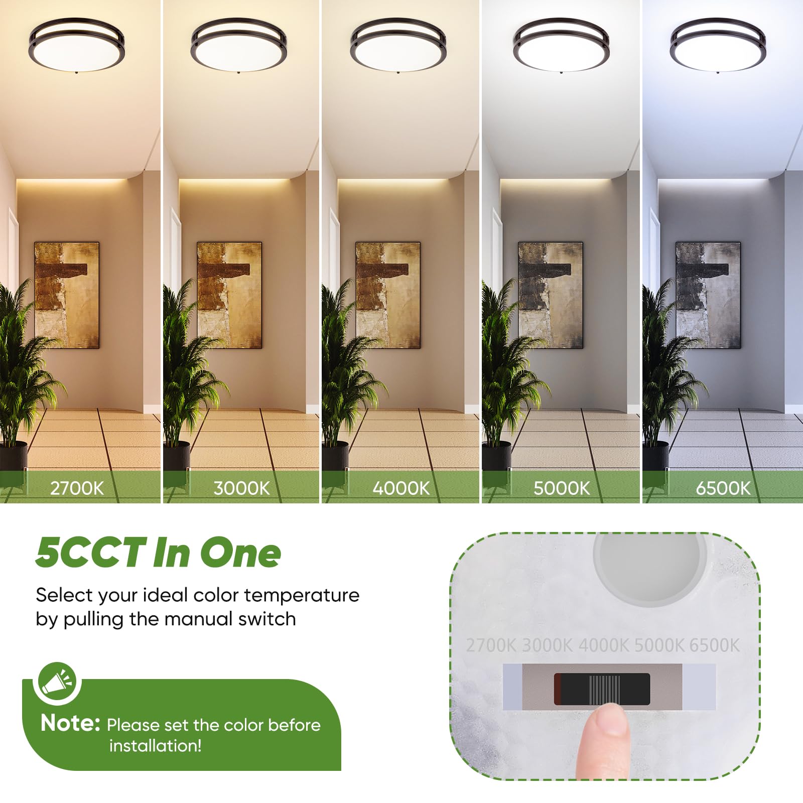 TOBUSA 2-Pack LED Ceiling Lights, 12in Flush Mount, 36W, Dimmable, Oil-Rubbed Bronze, 5CCT, Model 63630010-