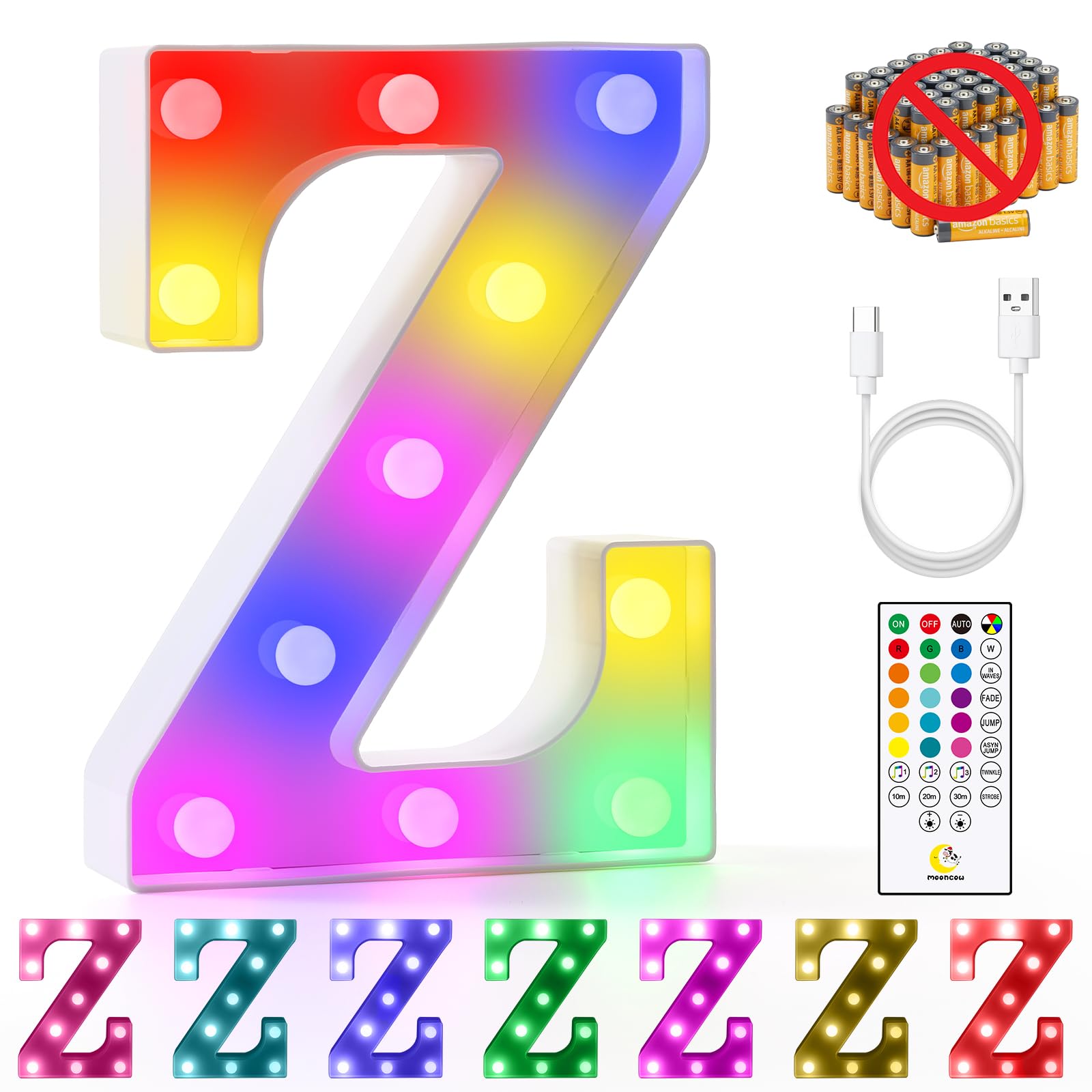 Mooncow Rechargeable Light Up Letters,Colorful Marquee Letters With Remote,Gift Wrap Gifts,Bedroom Home Bar Party Decor (Z)
