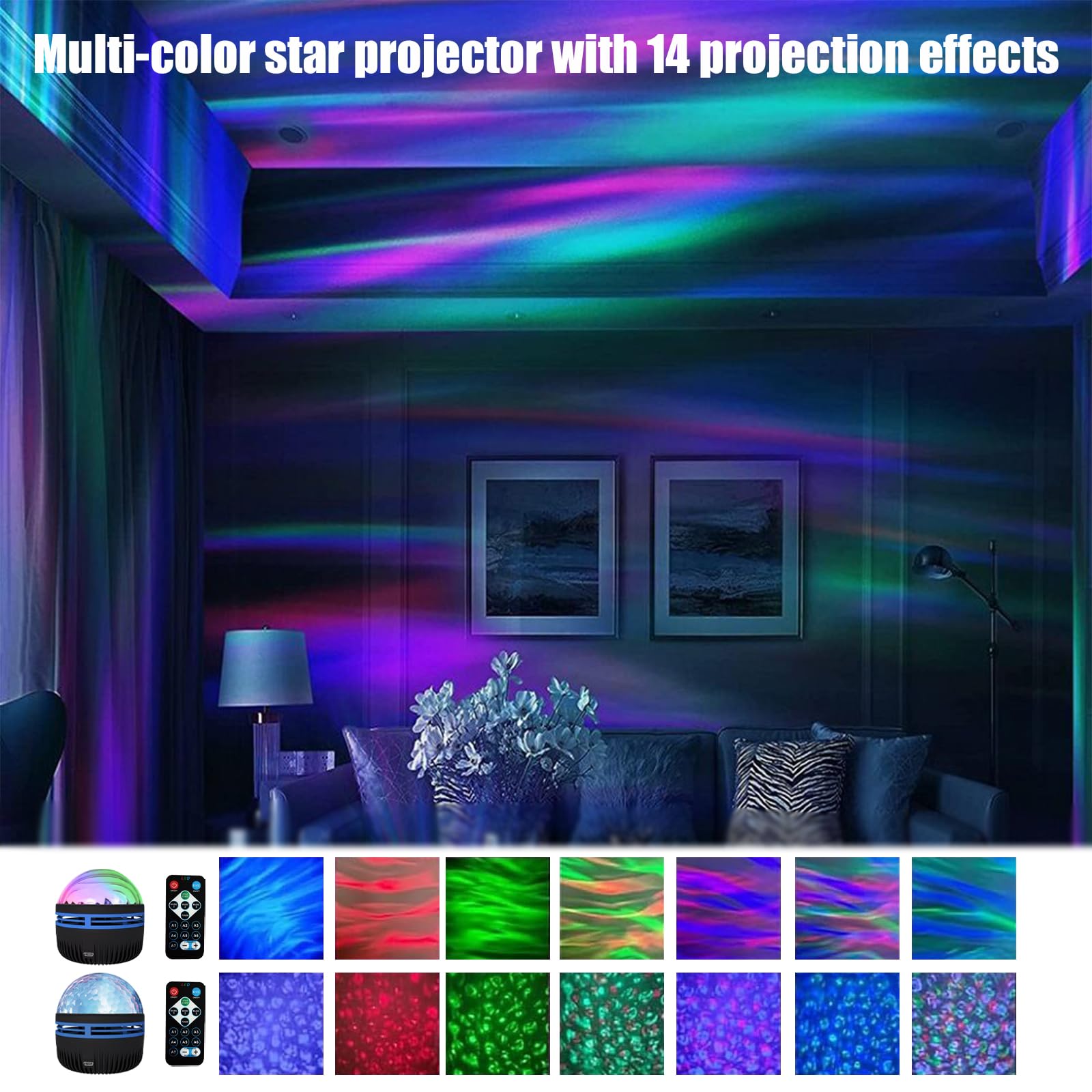 Xydongtong 2 In 1 Northern Lights And Ocean Wave Projector With 14 Effects Of Galaxy Light For Game Rooms, Parties, Light Projec