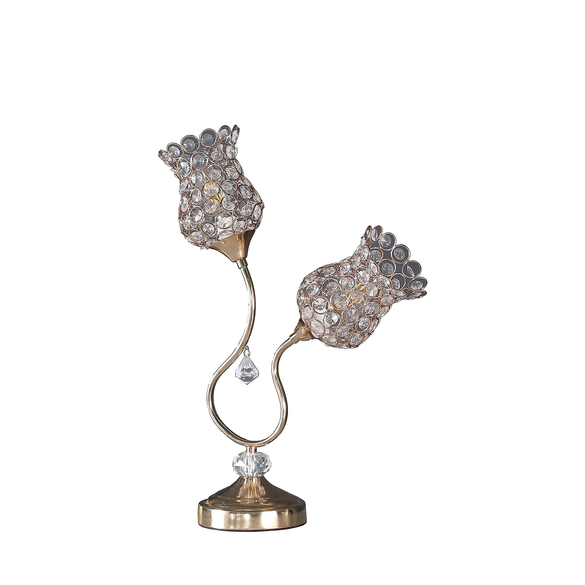 Benjara Bm233925 18.75 X 5 X 12 In. Metal Table Lamp With Floral Trumpet Shade & Crystal Accents Gold
