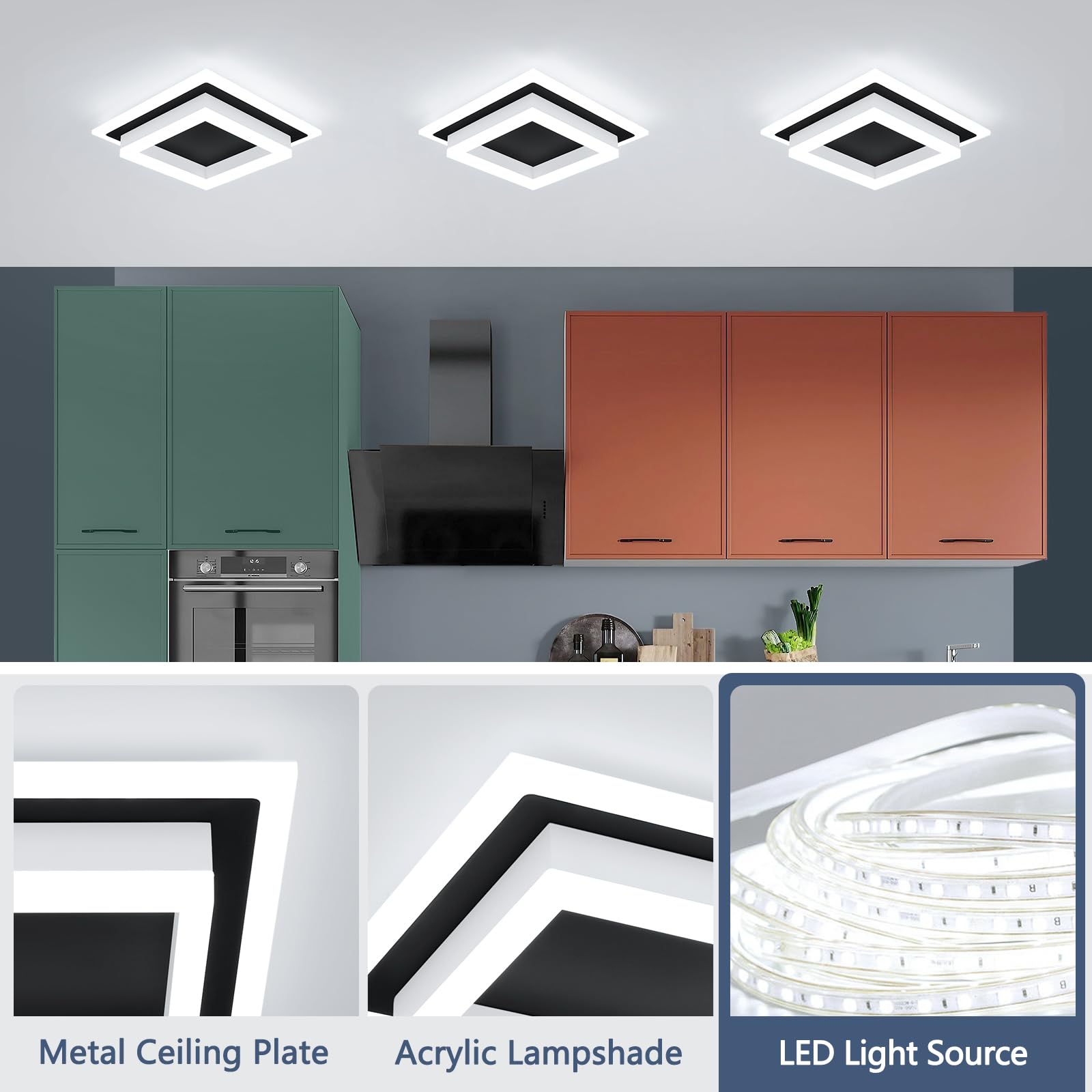 Eidisuny 32W Modern Led Ceiling Light  Small Flush Mount Light Fixture  Kitchen Ceiling Lighting Fixtures 6000K  Square Hallway Lighting Fixtures For Living Room Bedroom Bathroom 2 Pack