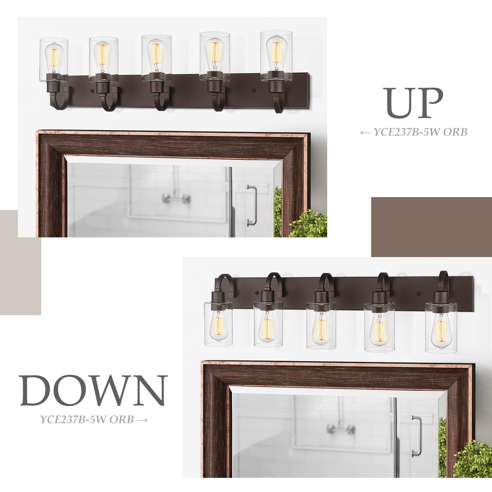Emliviar 5-Light Oil Rubbed Bronze Bath Vanity Lighting Fixture With Clear Glass Sconce
