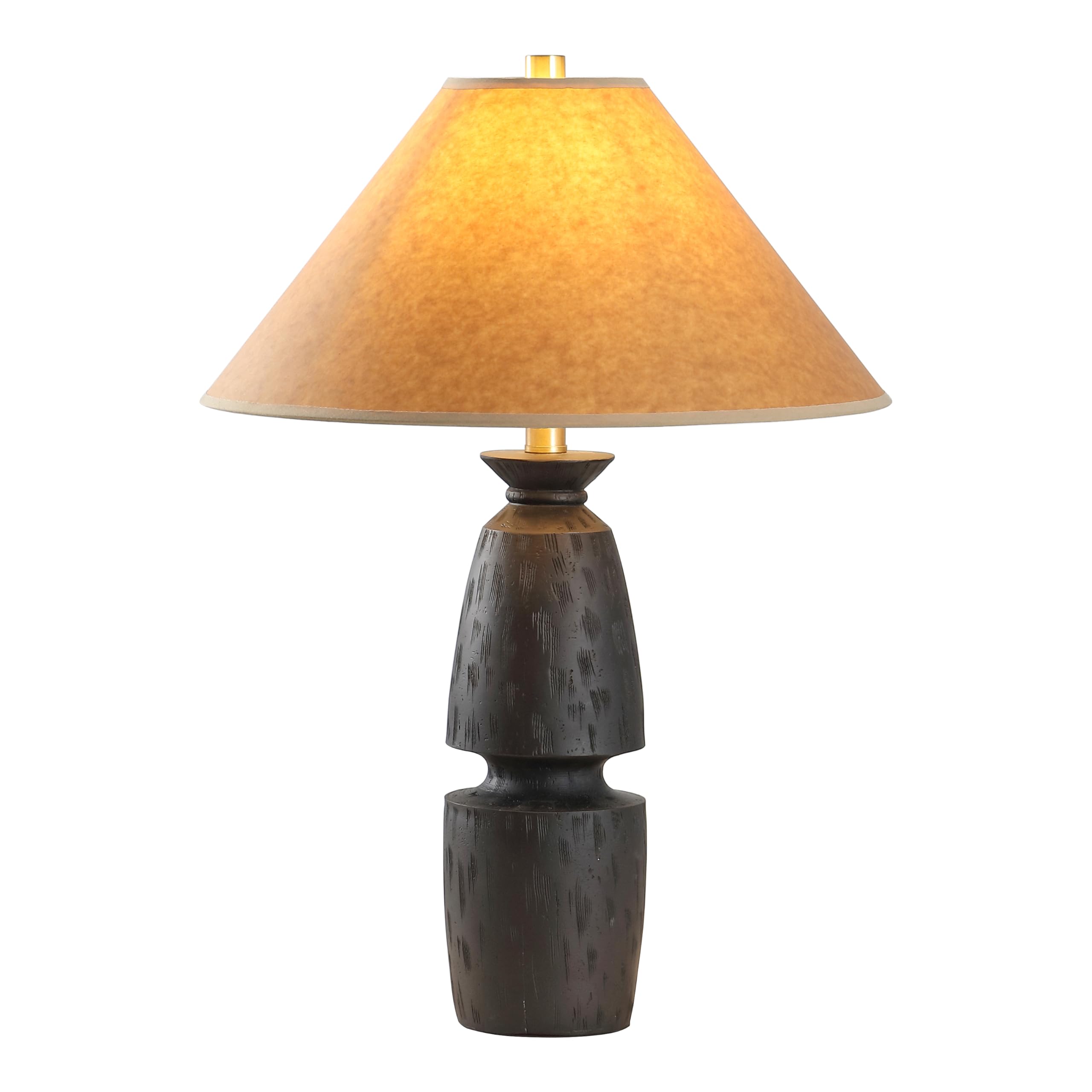 SAFAVIEH Lighting Collection Sola Black & Camel Brown Shade 24-inch Table Lamp for Bedroom, Living Room, Home Office, Desk, Nigh