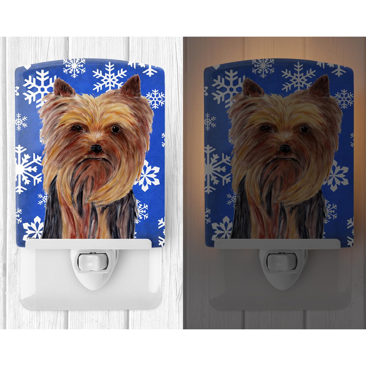 Carolines Treasures Ceramic Night Light Yorkie Winter Snowflakes 6x4x3 Multicolor Model SC9365CNL