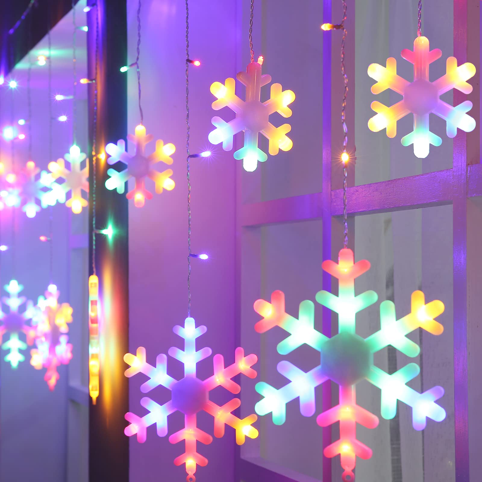 Jnaurb Christmas Snowflake Lights, 264 LED Icicle Lights, 17.22ft, Multicolor, Waterproof, 8 Modes, Connectable for Indoor/Outdoor Use