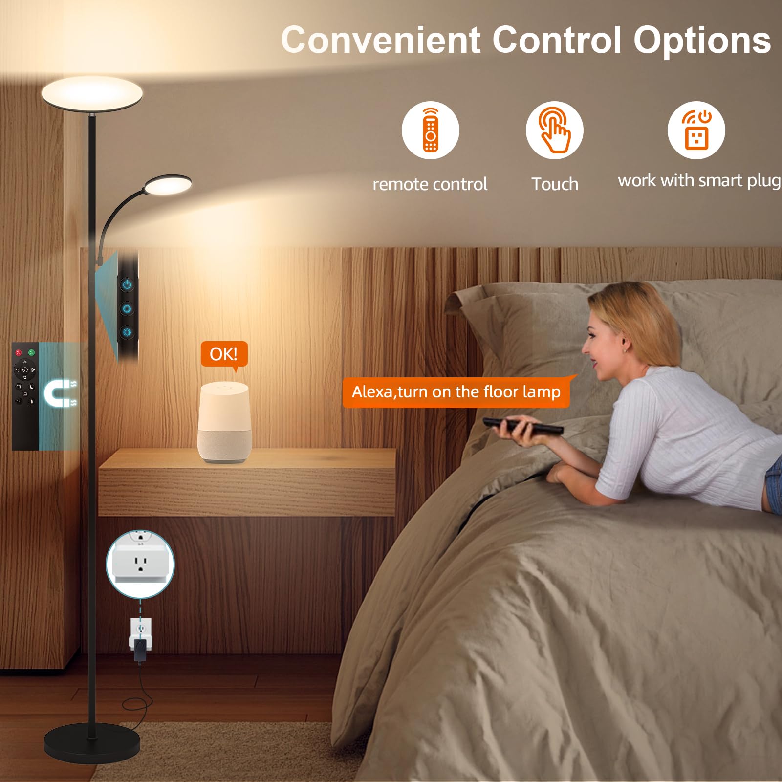Floor Lamp, 2025 Upgraded 42W 4500Lm Super Bright Led Floor Lamp With Rotatable Reading Light, Touch Remote Control & Memory Fun