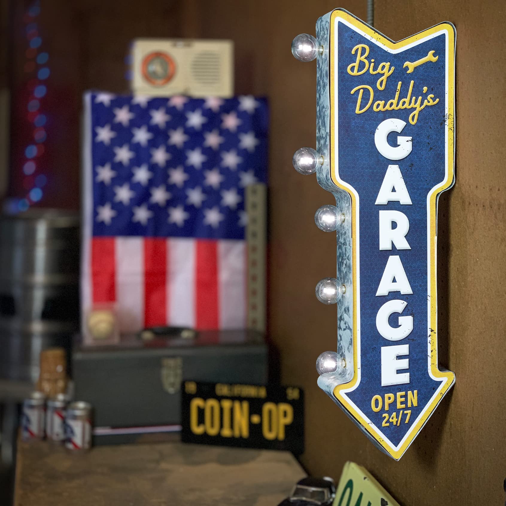 American Vintage Sign Co. Double-Sided Marquee Sign LED Bulbs 26” x 3” x 8” Big Daddys Garage Metal Decor