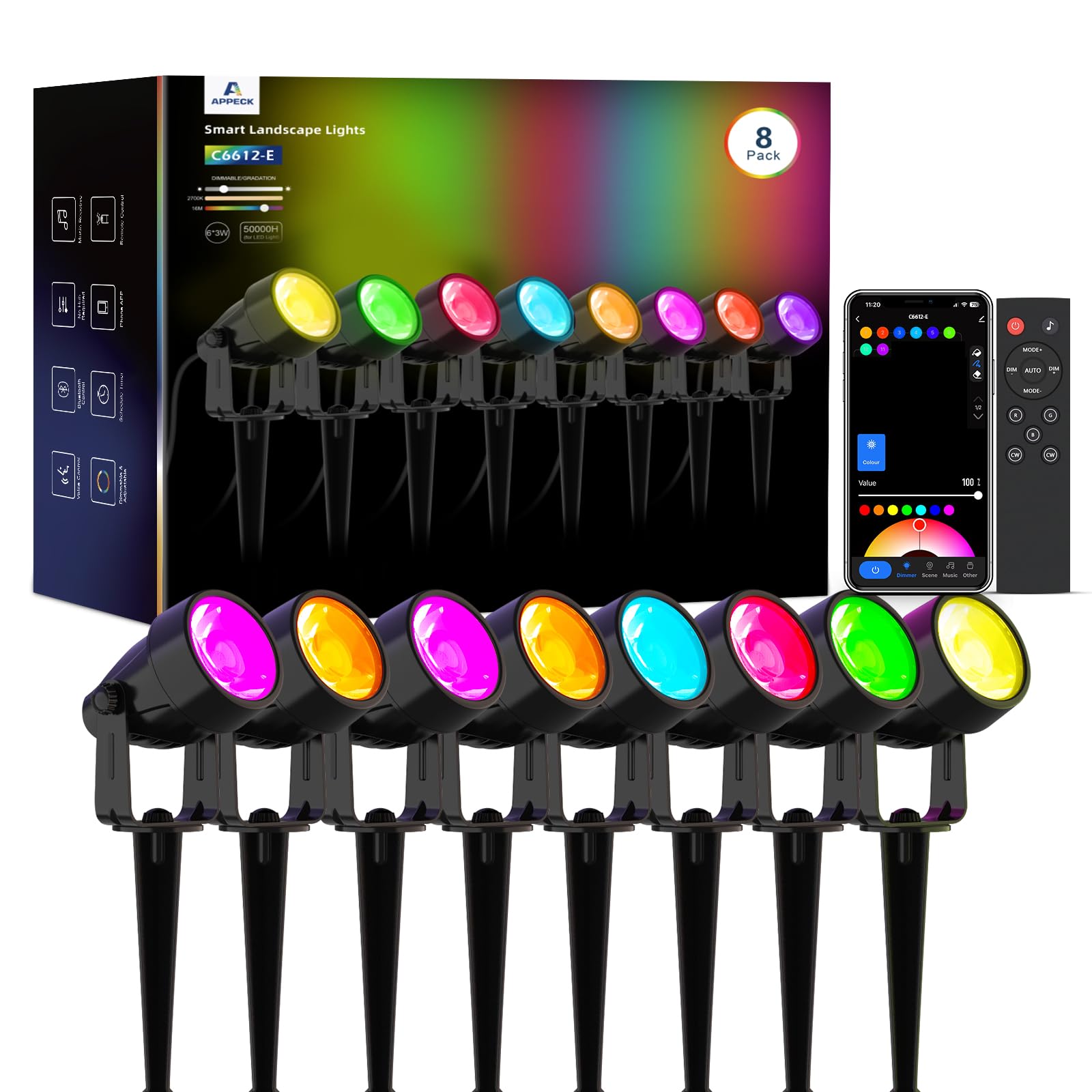 APPECK Outdoor Landscape Spotlights, WiFi Smart Landscape Lighting, RGBW Color Changing Smart Low Voltage Spot Lights, with APP/