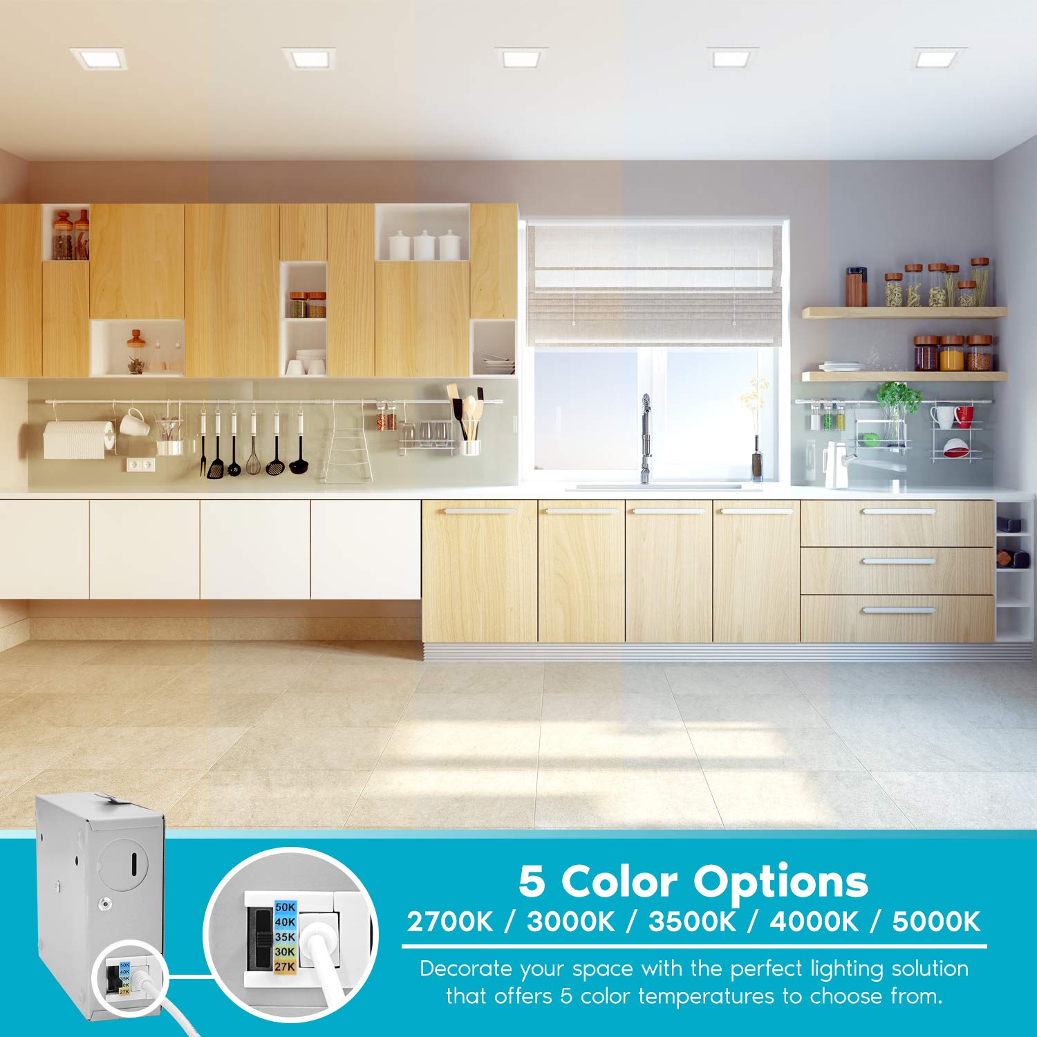 Luxrite 6 Inch Ultra Thin Square Led Recessed Lighting, 5 Color Temperature Options 2700K - 5000K, Dimmable Downlight, 12W, Ic &