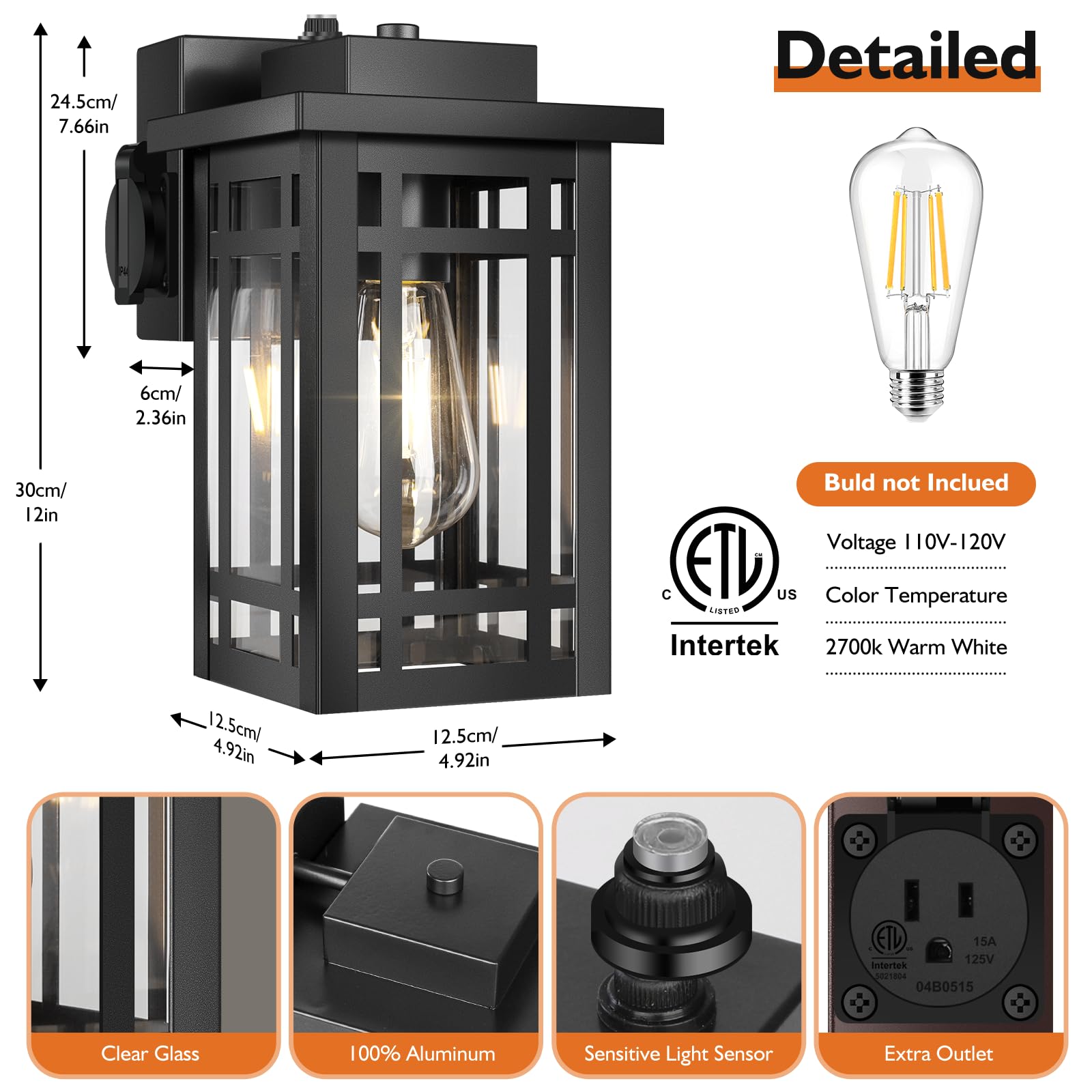 Bdrofn 2-Pack Outdoor Porch Lights, Dusk to Dawn, Motion Sensor, Waterproof, Black, Model W6015-01-BKSR