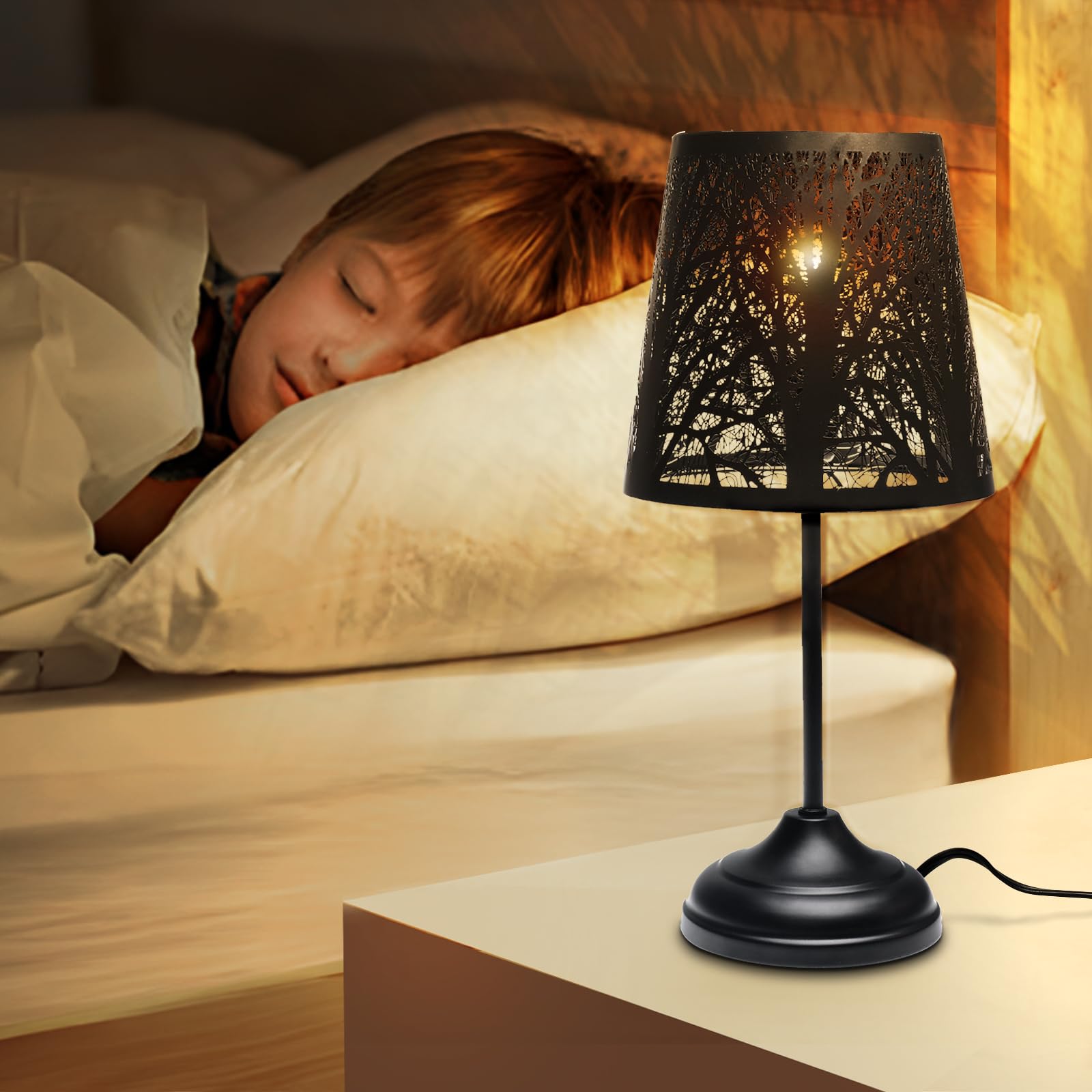 Timeflies Mini Table Lamp Bedside Lamp Decorative Nightstand Lamp For Bedroom, Living Room, Black Metal Shade Forest Lighting, B