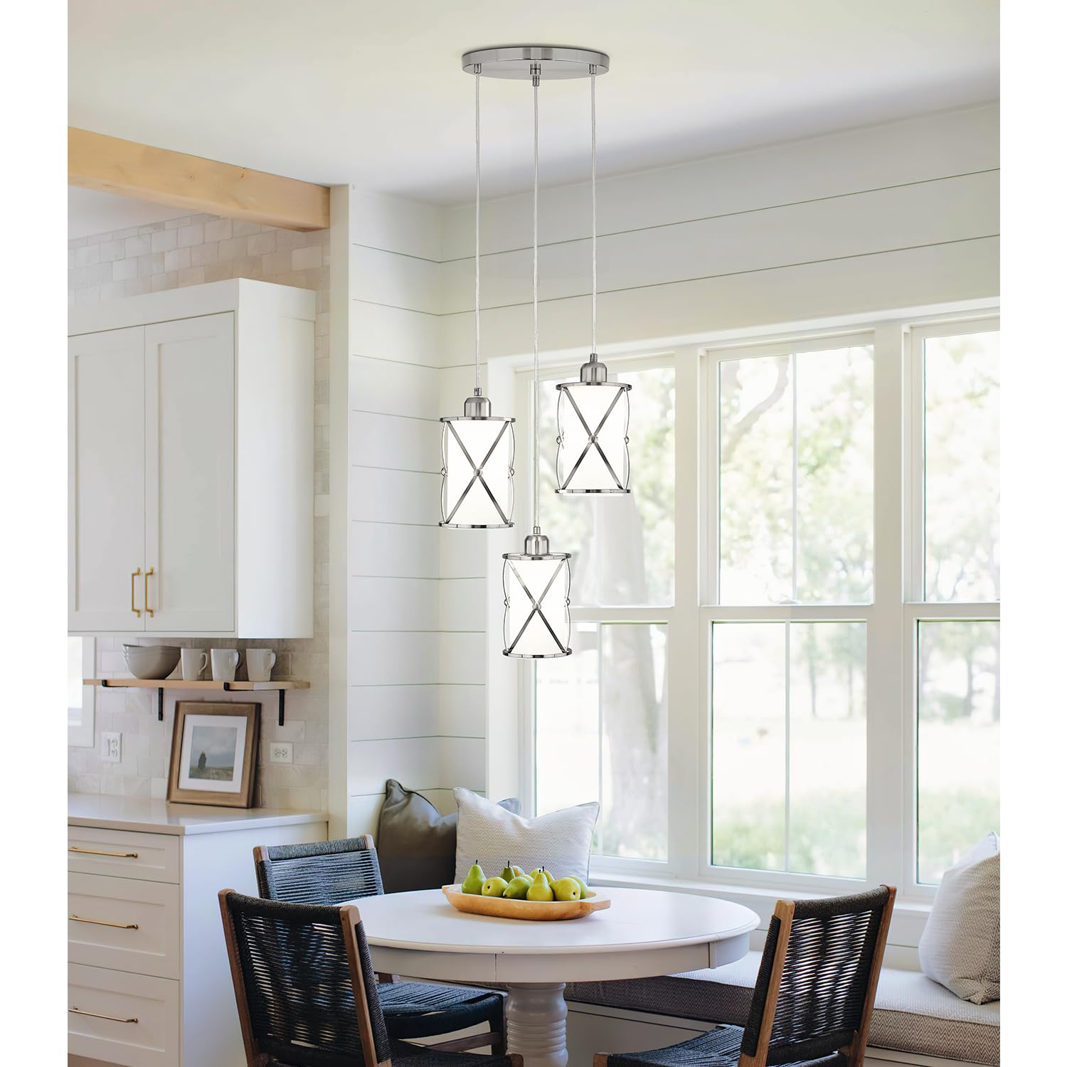 Osimir 3-Light Brushed Nickel Chandelier With Frosted Glass For Dining Room & Kitchen Island