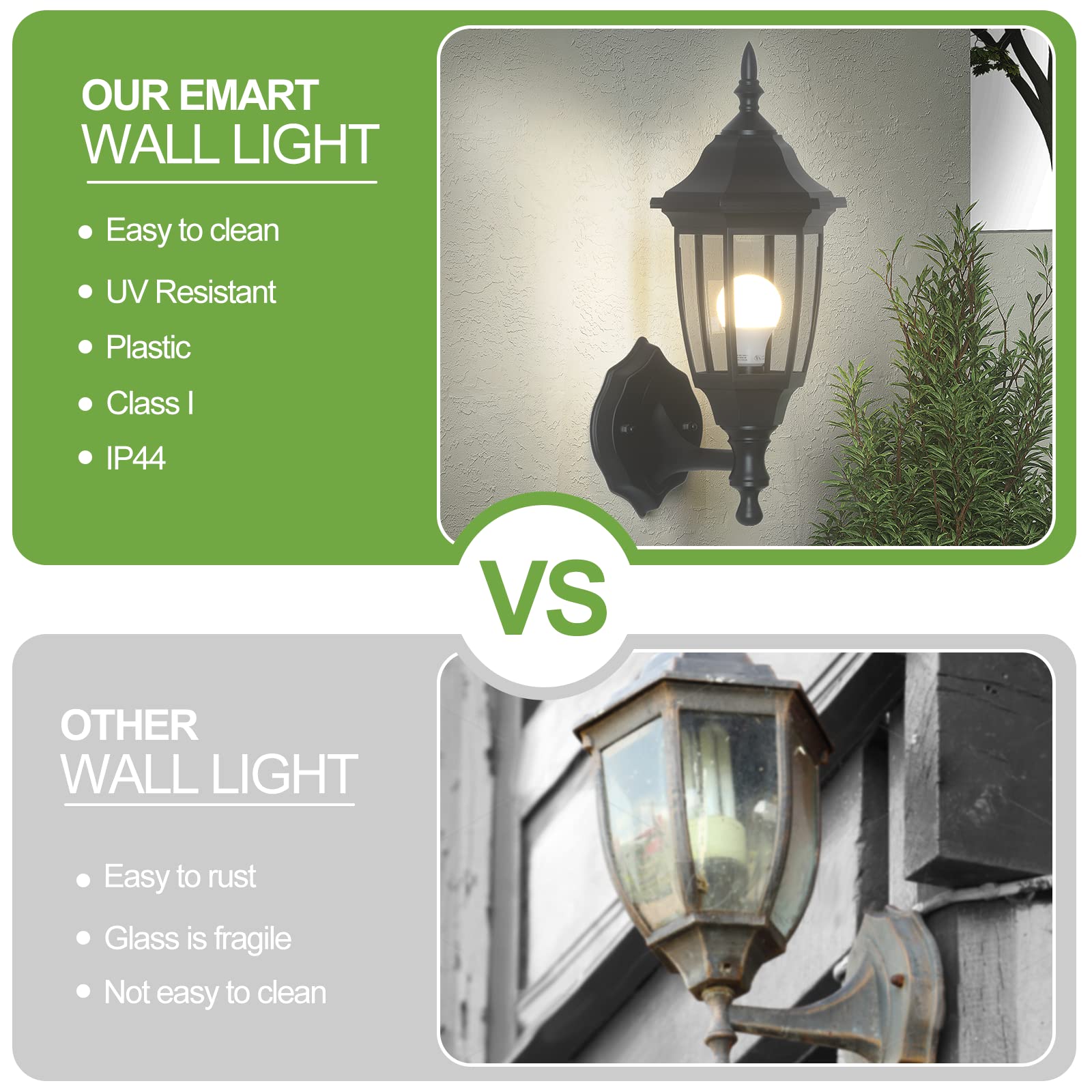 EMART Outdoor Porch Light - Waterproof Wall Lantern, Black Plastic, No Sensor, Model EM-GL-1, 1 Pack, Bulb Included