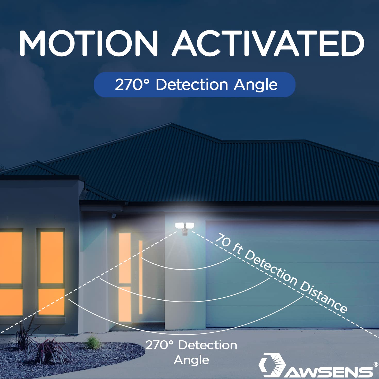 Awsens 30W Led Motion Sensor Security Light, 270° Coverage, 2600 Lm, Bronze Flood Light