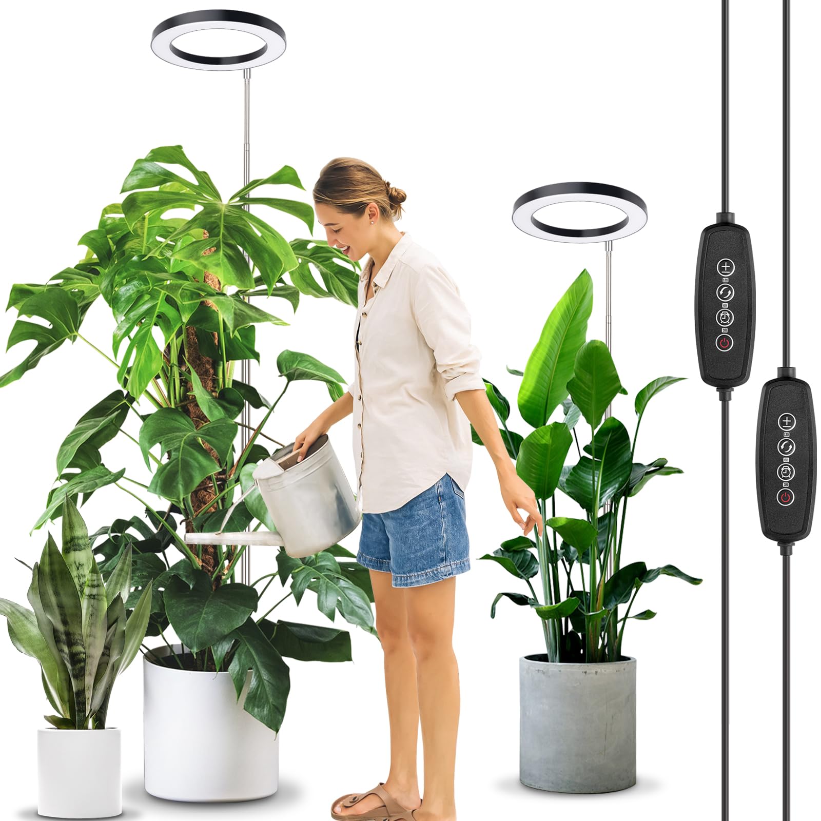 Lordem 10&quot; Full Spectrum Plant Light, 160 Leds Large Grow Light For Indoor Tall Plants, Growing Lamp With 4/8/12H Auto Timer, 10 Dimmable Levels, 3 Spectrum Modes, 61&quot; Height Adjustable, Pack Of 2