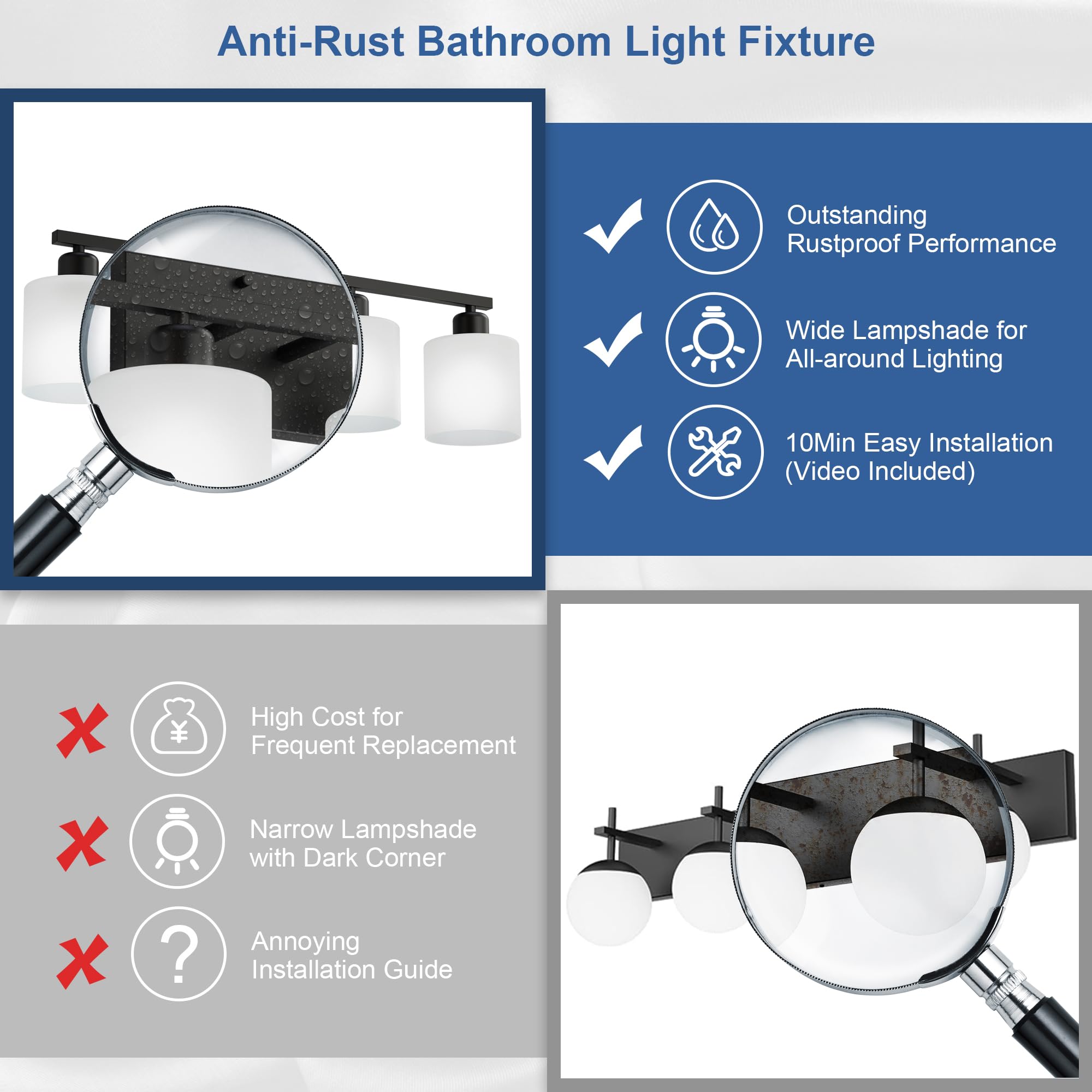Black Vanity Lights For Bathroom, Anti-Rust 4-Light Bathroom Light Fixtures Over Mirror, Modern 24Inches Wall Sconces, Eye-Carin