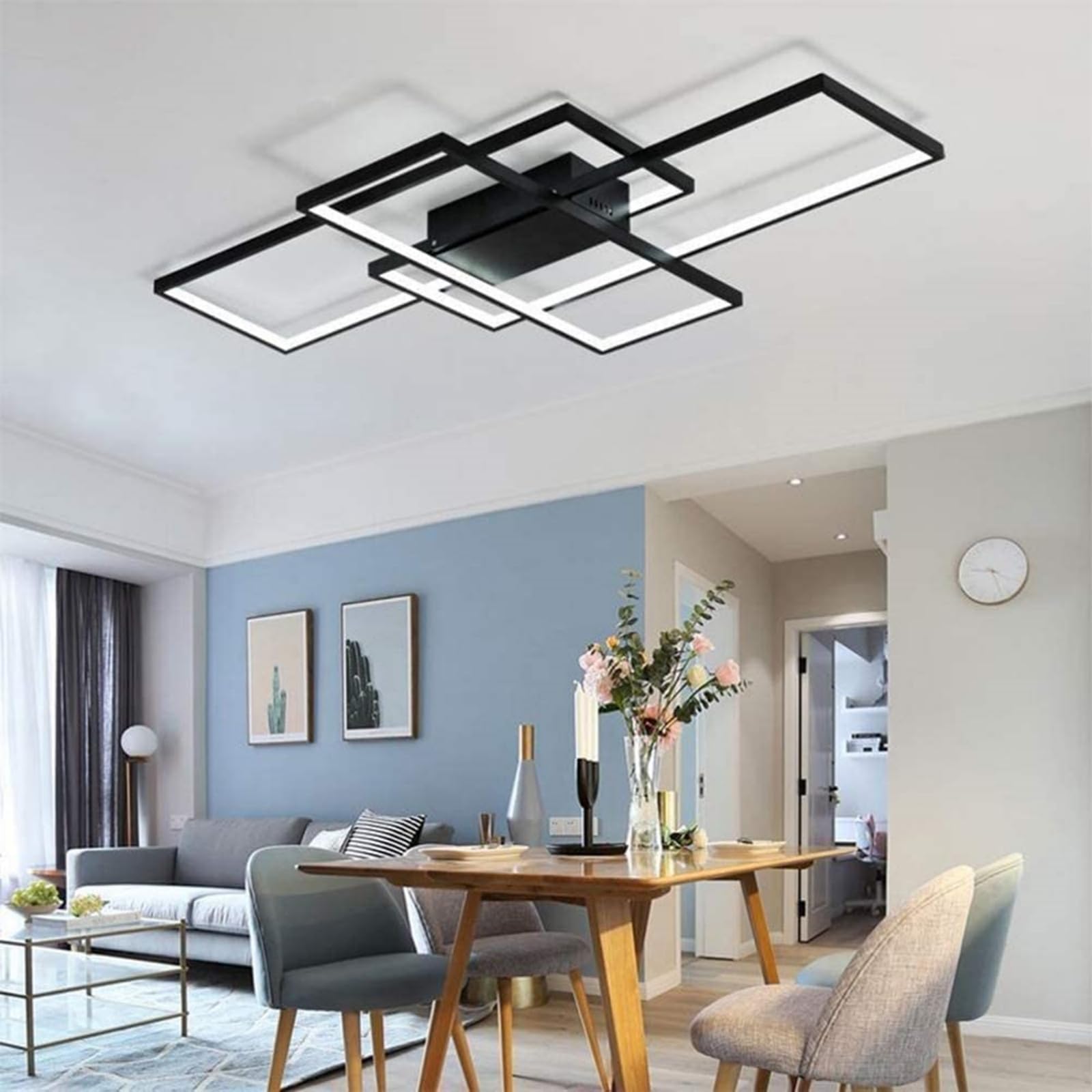 SMG Modern LED Ceiling Light Fixture 65W Dimmable Remote Control 43in Black Flush Mount Chandelier Model 6601