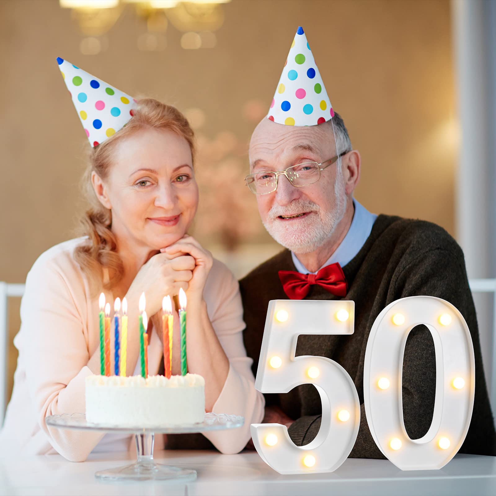 Treela LED Birthday Number Sign, Glitter Marquee Light Up 50th, White, Model Treela-Light -01, Party Decorations