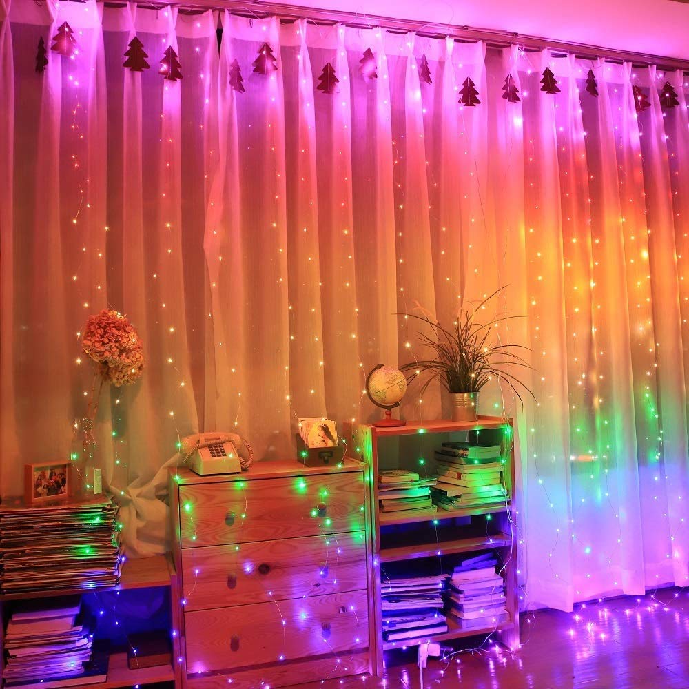 Honche 300Led Cuttable Curtain String Lights 10x10ft with Remote Window Lights for Bedroom Wedding Party Festive Season Propose 