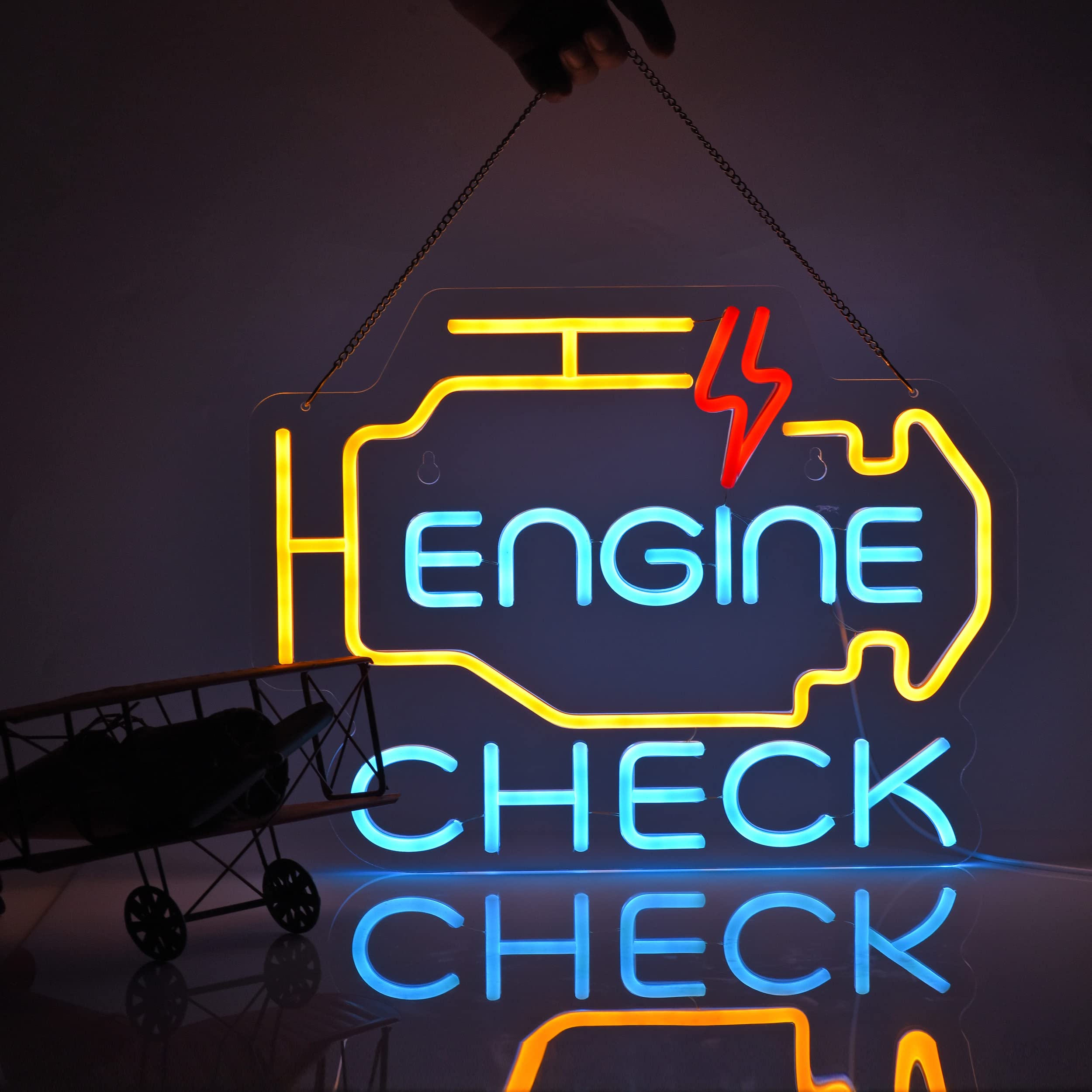 ZODZ LED Neon Light Sign for Car Garage, Dimmable, USB Powered, 17x13 inches, Blue+Yellow