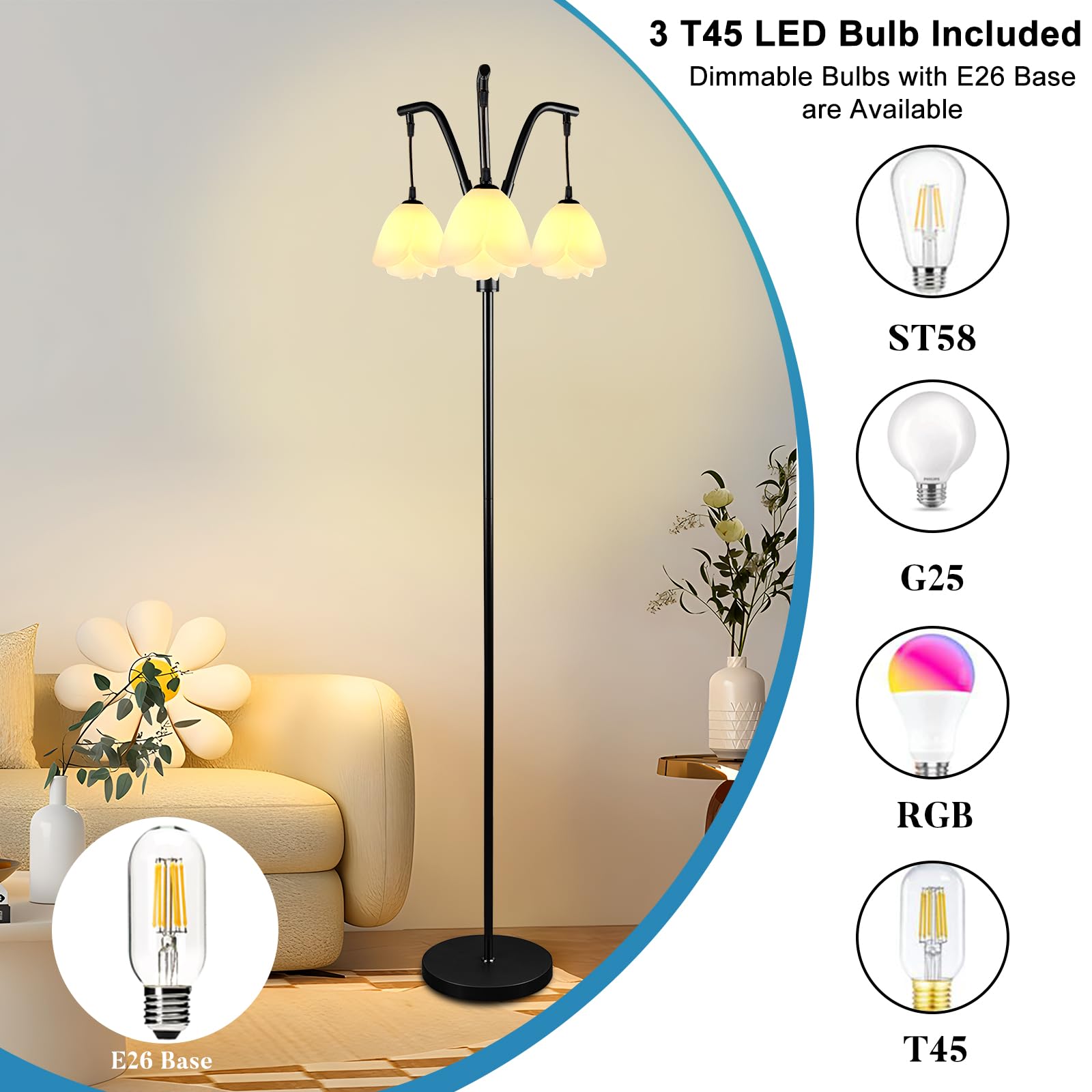 Lightdot 67In Industrial Tree Floor Lamp,Black Dimmable (Brightness Adjustable) Mid Century Standing Lamps With E26 Led Bulbs In