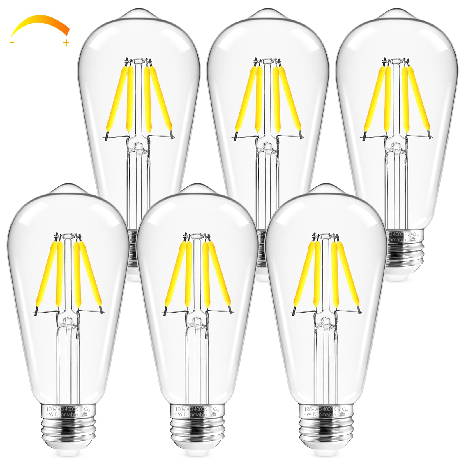 Hizashi Led Edison Bulbs 40 Watt Dimmable  4000K Cool White E26 Led Bulb  St58/St19 Vintage Light Bulbs 95+Cri 4W 450Lm E26 Base  Clear Glass  Ul Listed  Pack Of 6