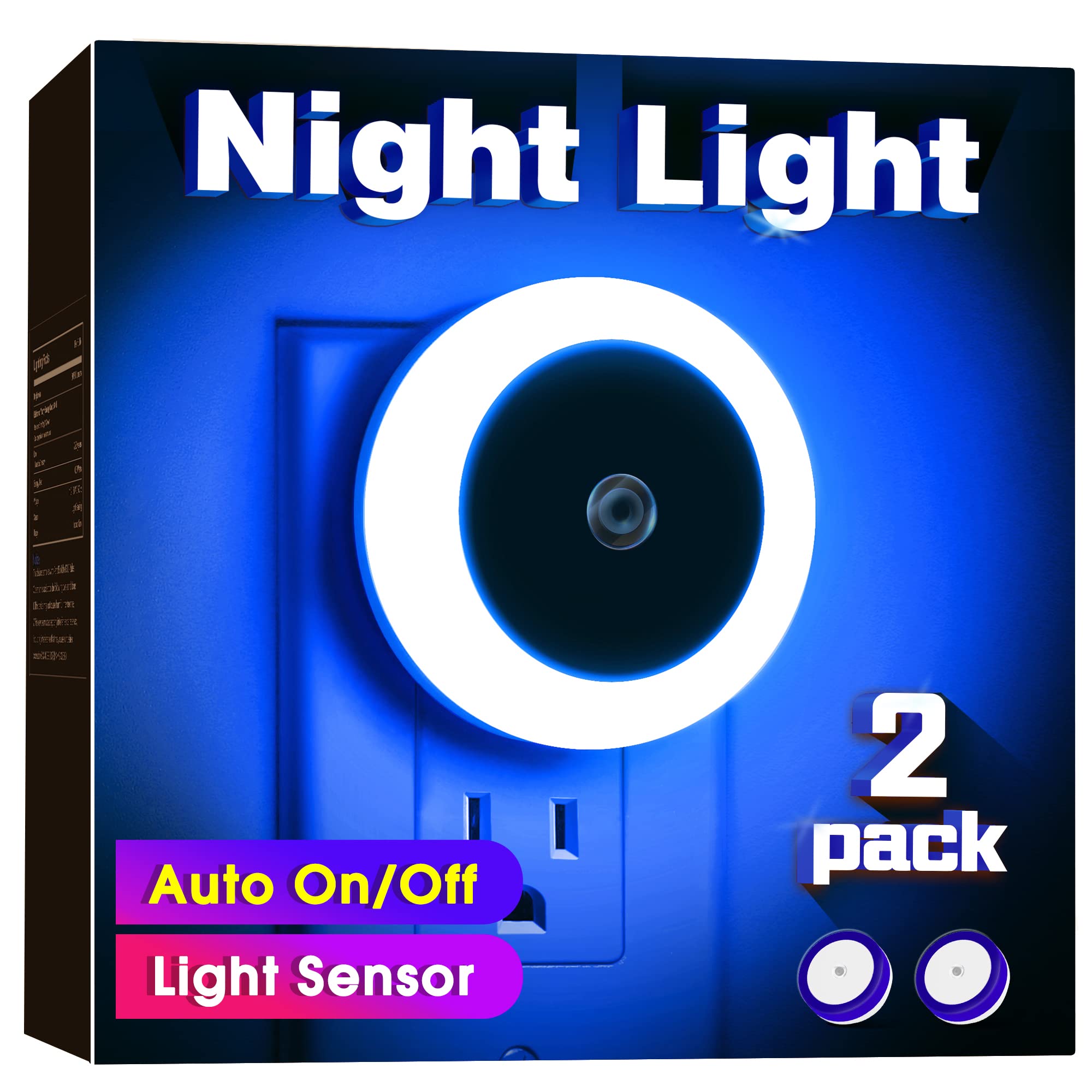 Briignite LED Night Light 2 Pack, Plug-in, Light Sensor, Blue, Model NL003B, 0.6W 60LM
