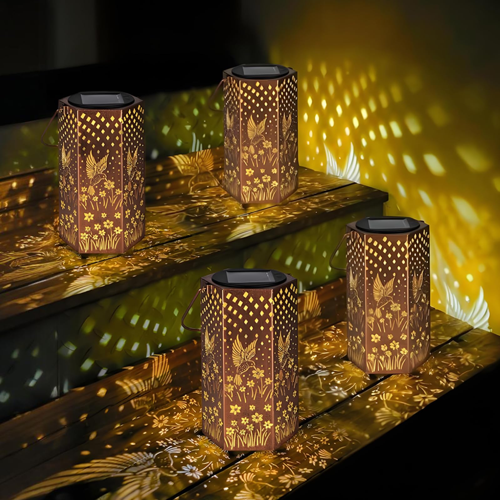 4 Pack Hummingbird Solar Lanterns Outdoor Waterproof - Birthday Gifts for Women, Men, Mom, Solar Lights Outdoor Hanging Garden D